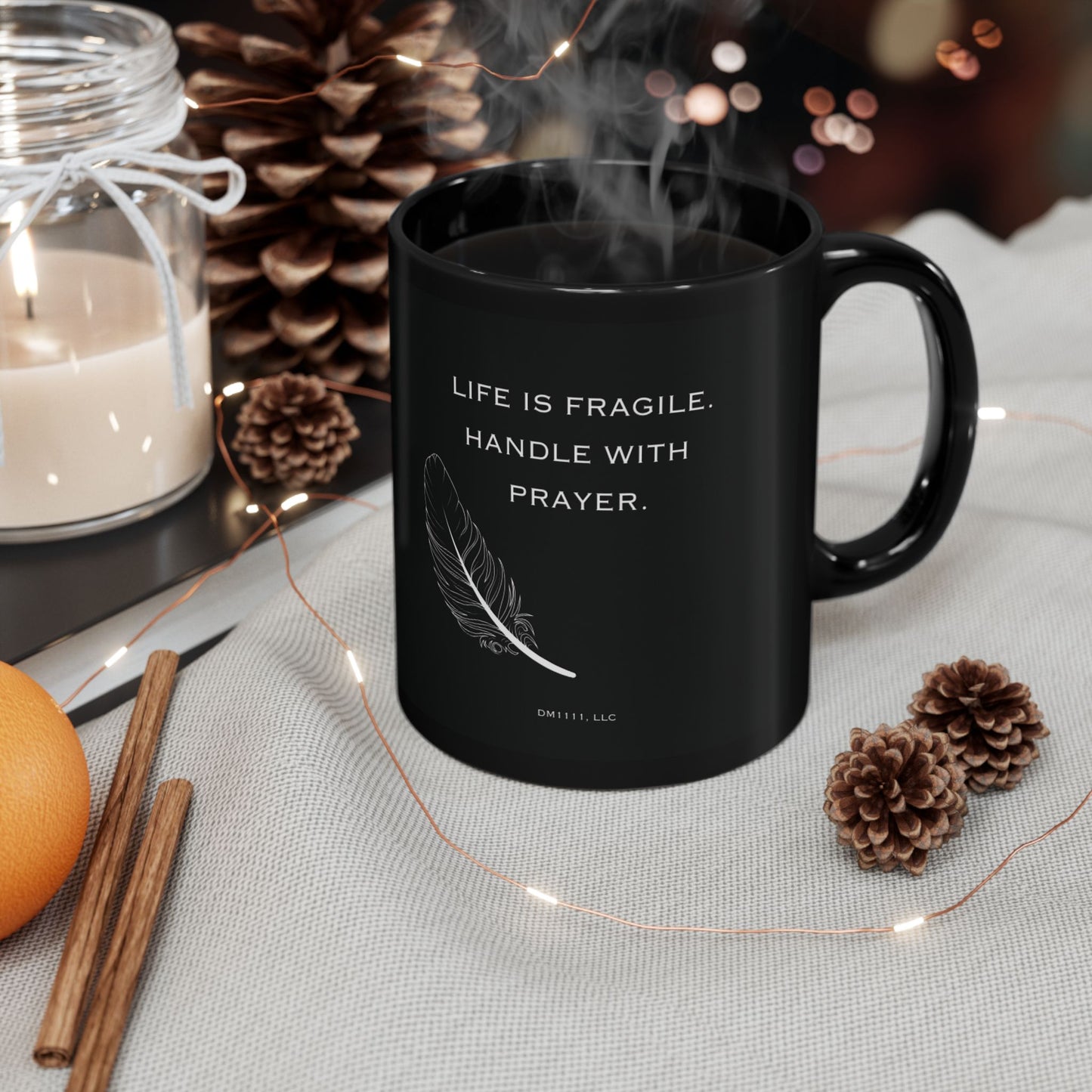 DM1111 "Handle With Prayer" Black Mug (11oz, 15oz)
