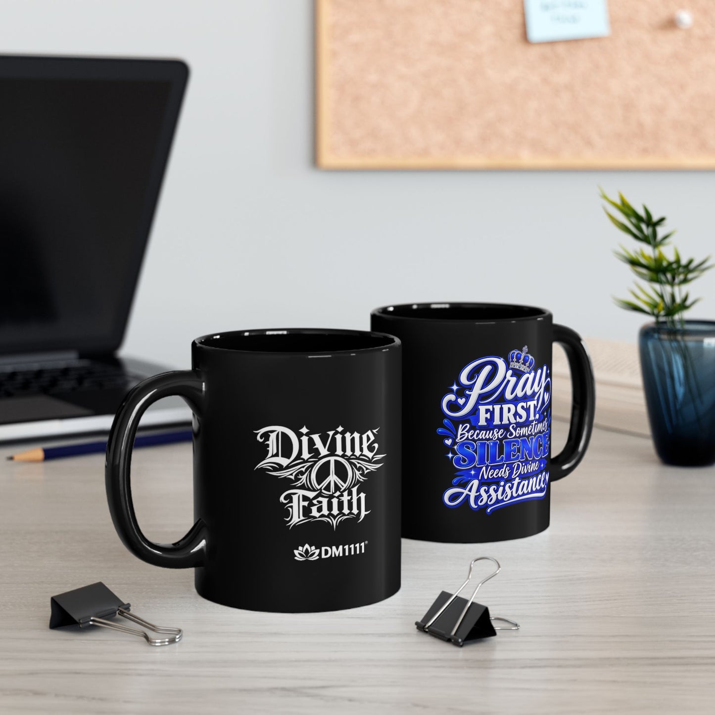 "Pray First, DF" Divine Faith mug (Black, 11oz/15oz)