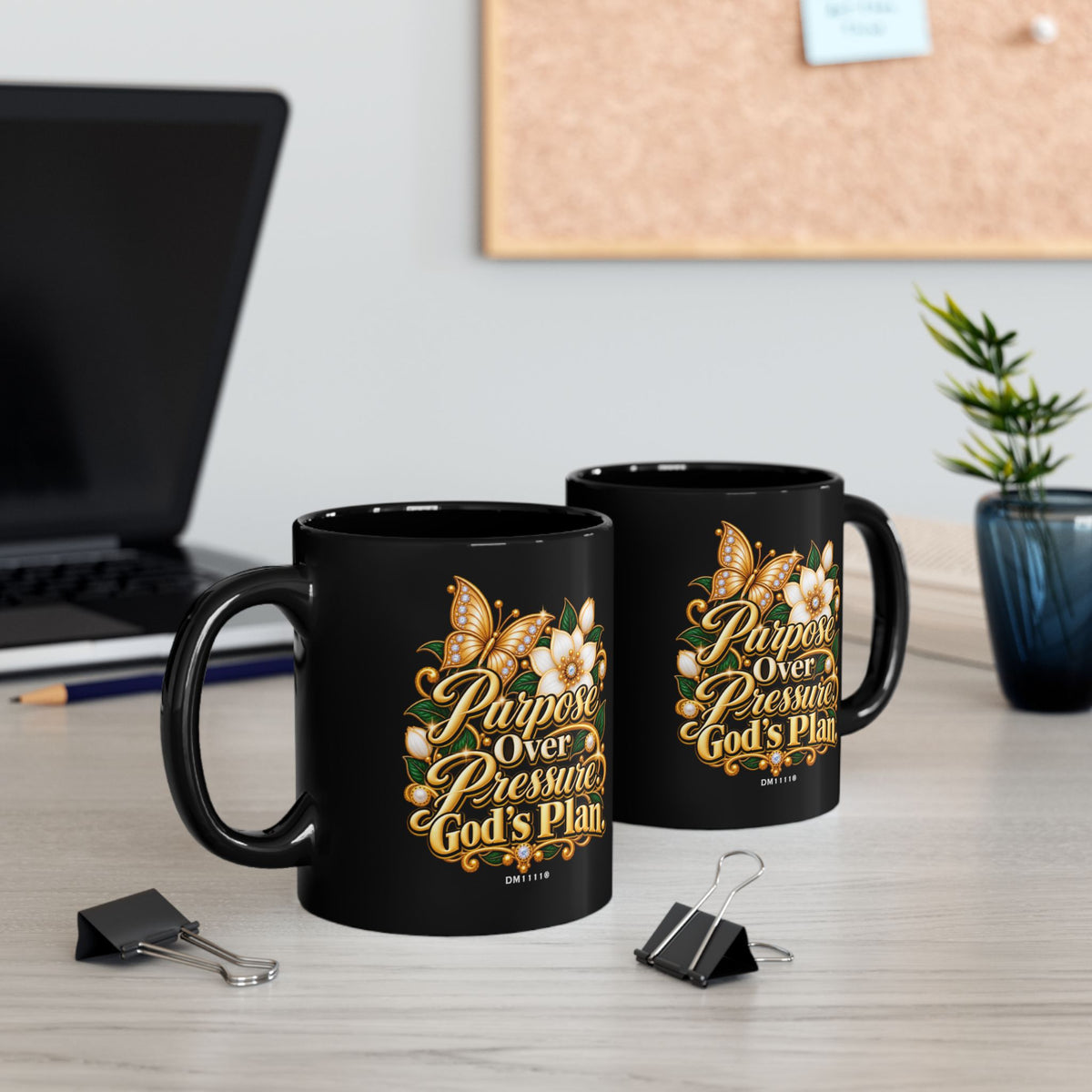 "Purpose Over Pressure" Divine Faith mug (Black, 11oz/15oz)
