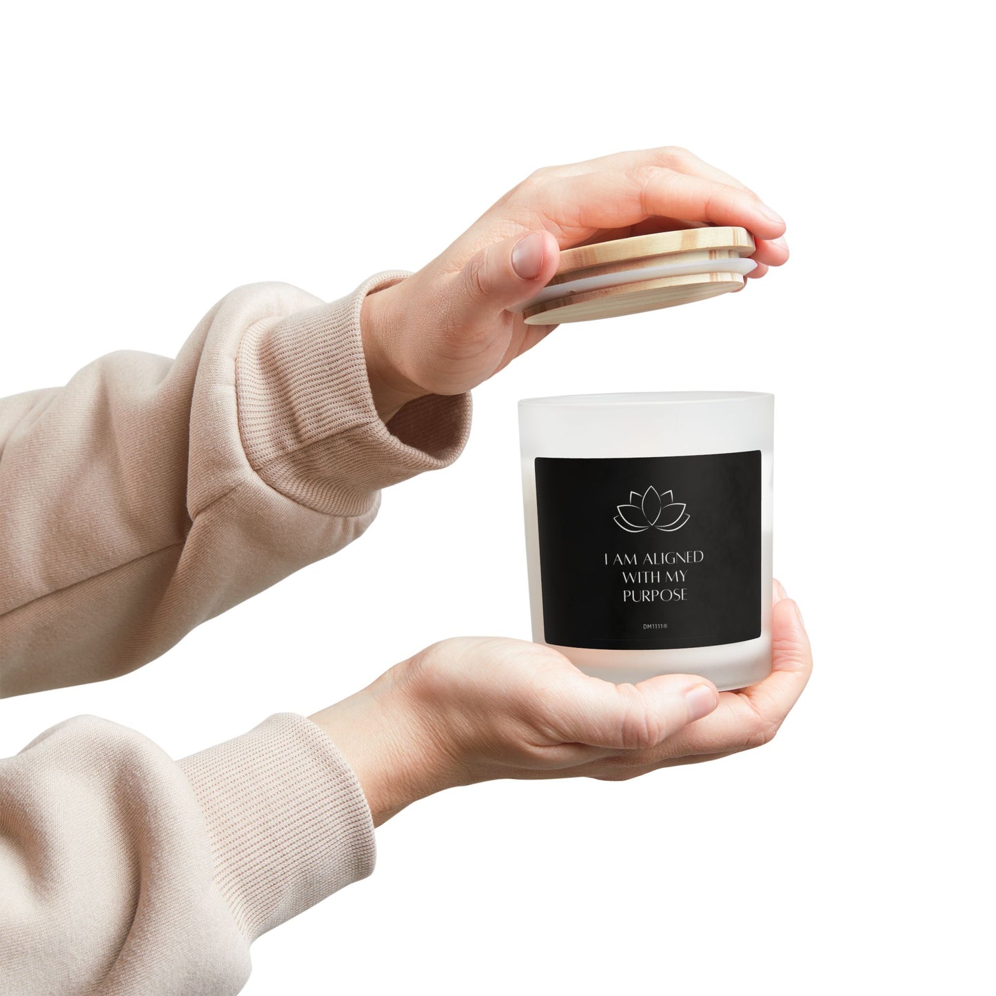 DM1111 "I AM ALIGNED" Frosted Glass Meditation Candle, 11oz