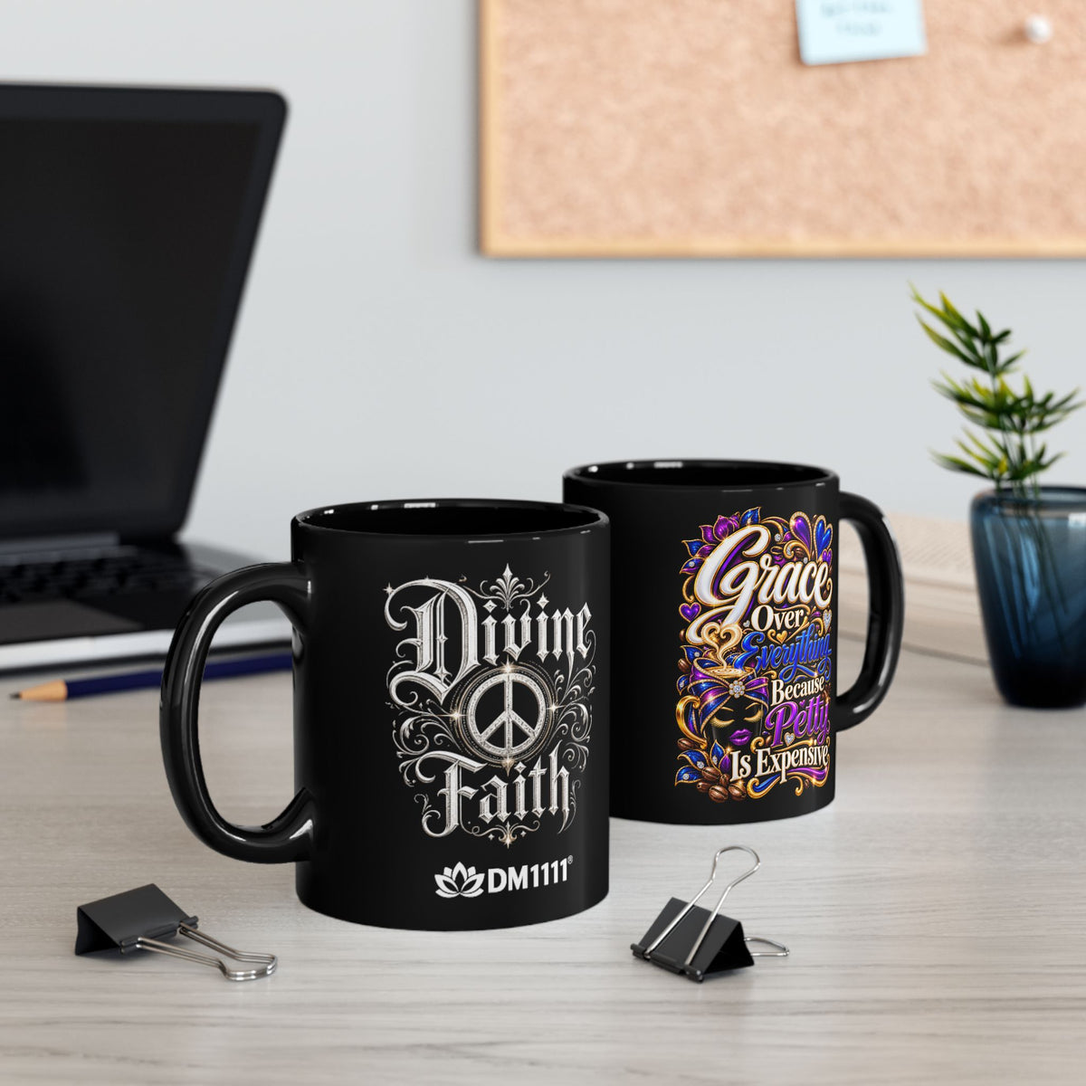 "Grace Over Everything, DF" Divine Faith mug (Black, 11oz/15oz)