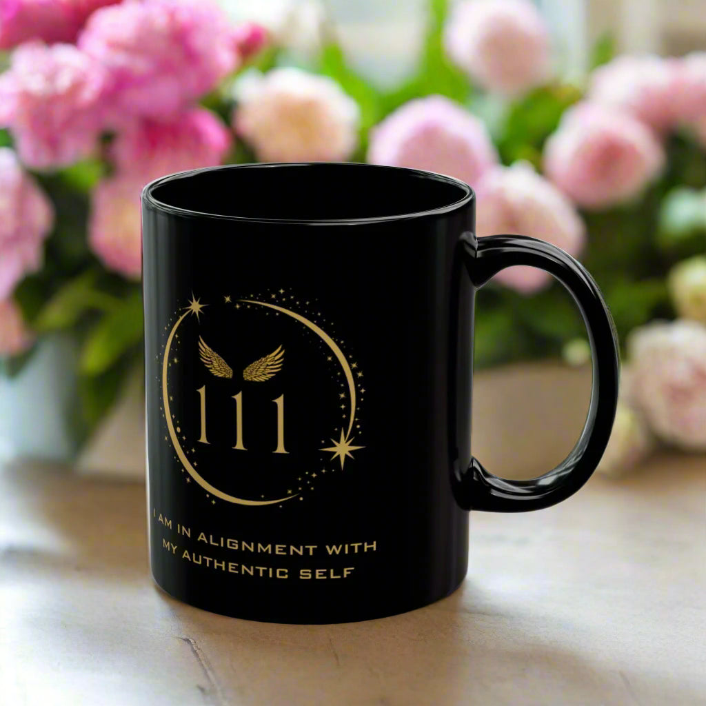 Angel 111 Affirmation DM1111 Black Mug (11oz, 15oz)