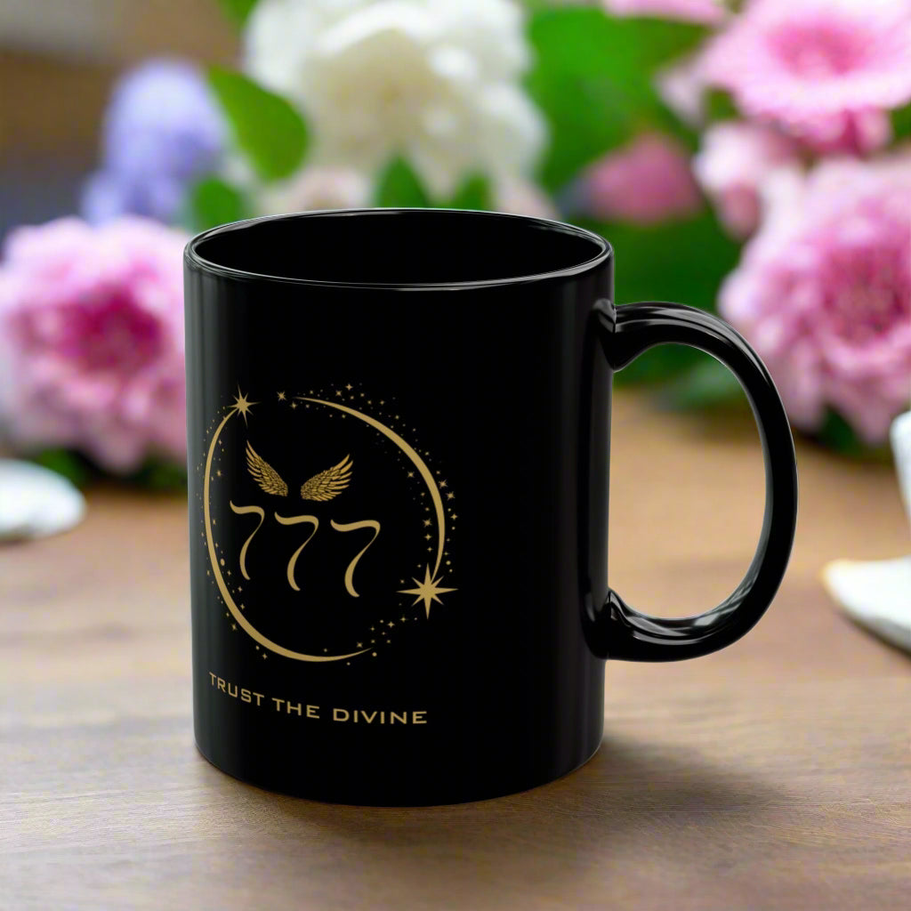 Angel 777 Affirmation DM1111 Black Mug (11oz, 15oz)