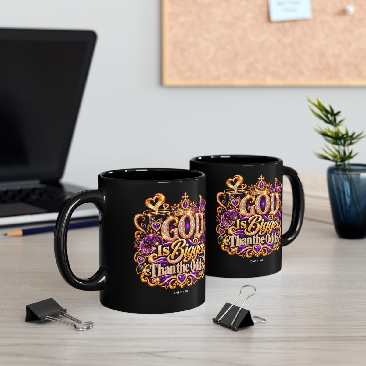 "God Is Bigger Than The Odds" Divine Faith mug (Black, 11oz/15oz)