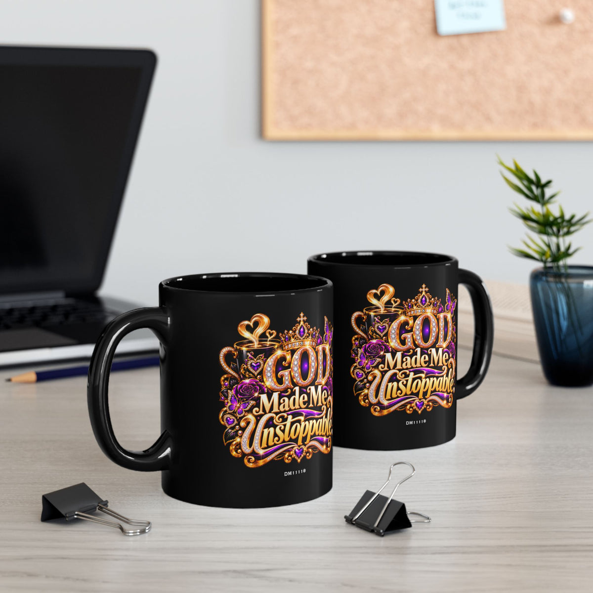 "God Made Me Unstoppable" Divine Faith mug (Black, 11oz/15oz)