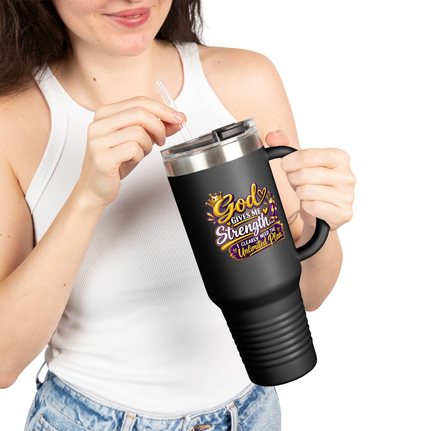 Travel Mug — "God Gives Me Strength, DF" 40oz Insulated Tumbler