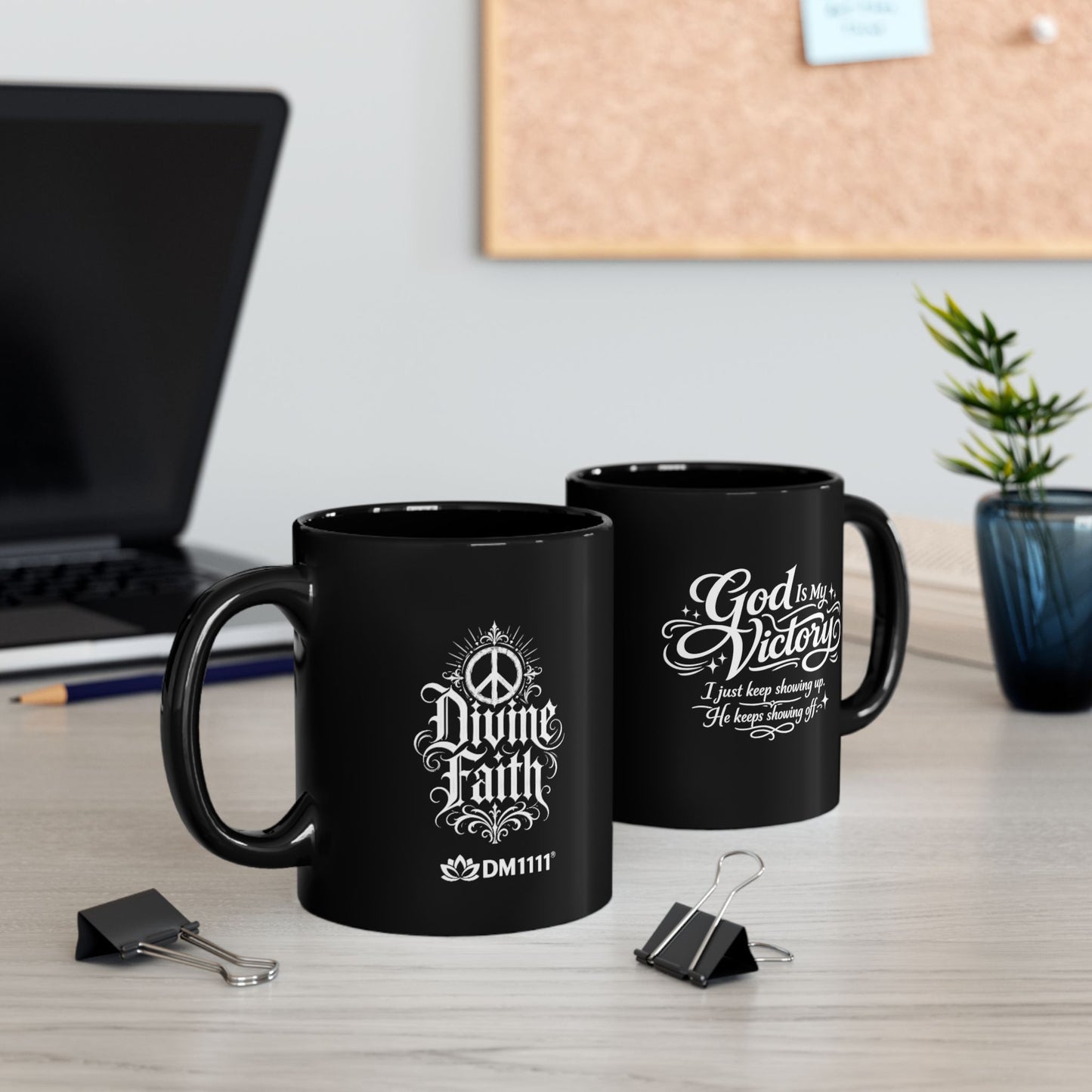 "God Is My Victory, DF" Divine Faith mug (Black, 11oz/15oz)