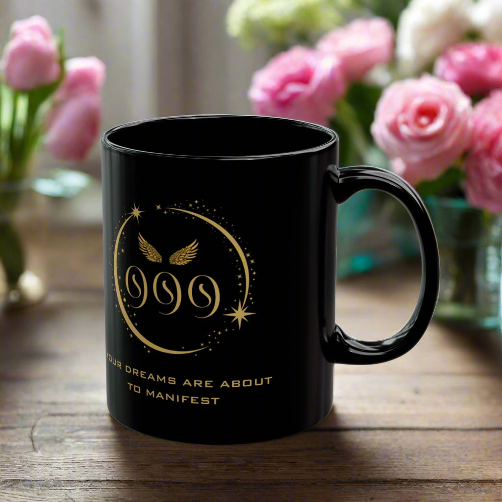 Angel 999 Affirmation DM1111 Black Mug (11oz, 15oz)