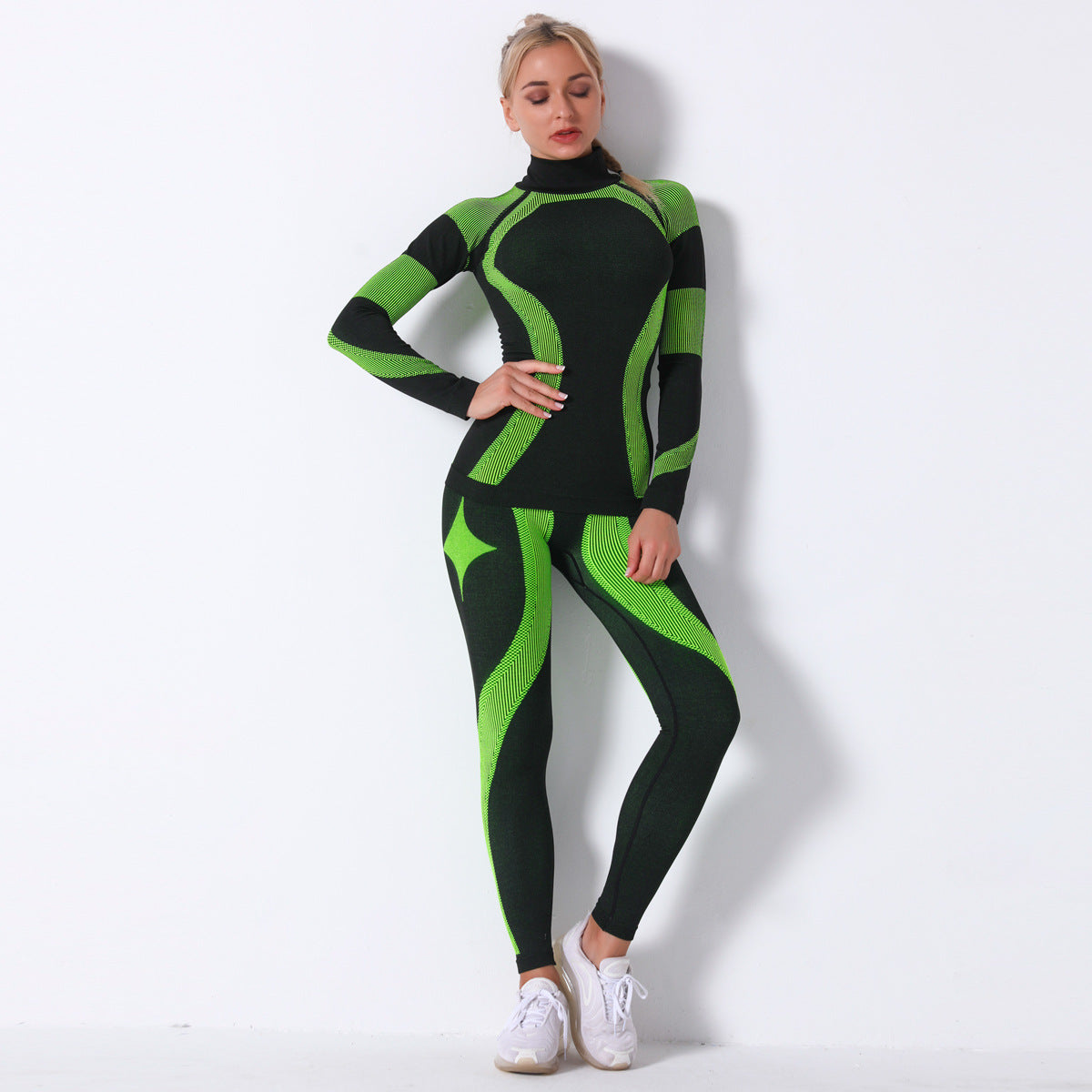 Spot Seamless Knitted Striped Sports Yoga Long Sleeve Workout Clothes Sweat-Absorbent Outdoor Sports Yoga Suit