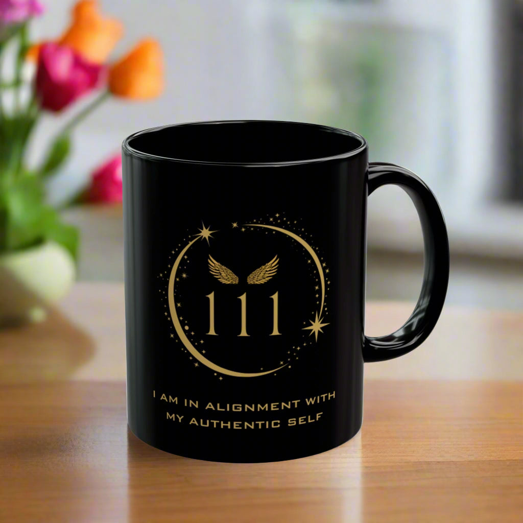 Angel 111 Affirmation DM1111 Black Mug (11oz, 15oz)