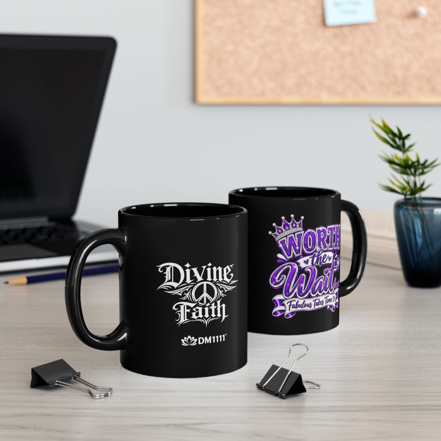"Worth The Wait, DF" Divine Faith mug (Black, 11oz/15oz)