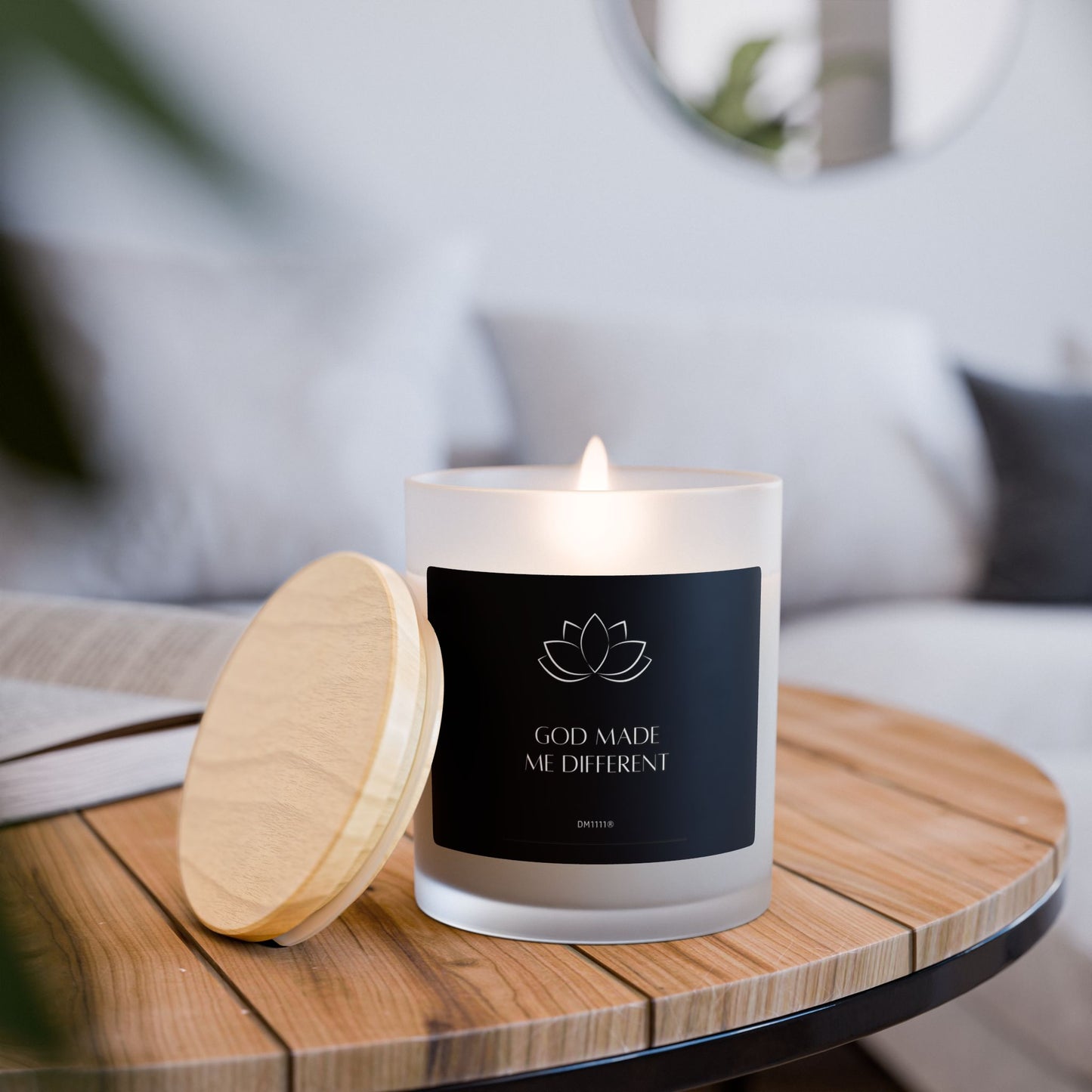 DM1111 "GOD MADE ME DIFFERENT" Frosted Glass Meditation Candle, 11oz