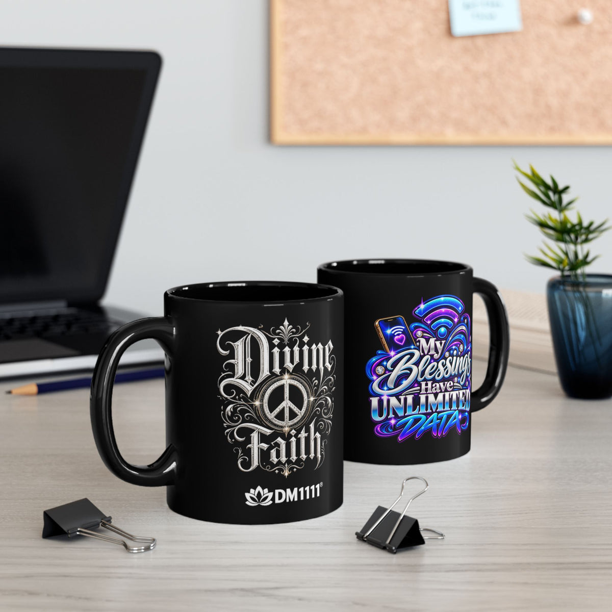 "My Blessings Have Unlimited Data, DF" Divine Faith mug (Black, 11oz/15oz)