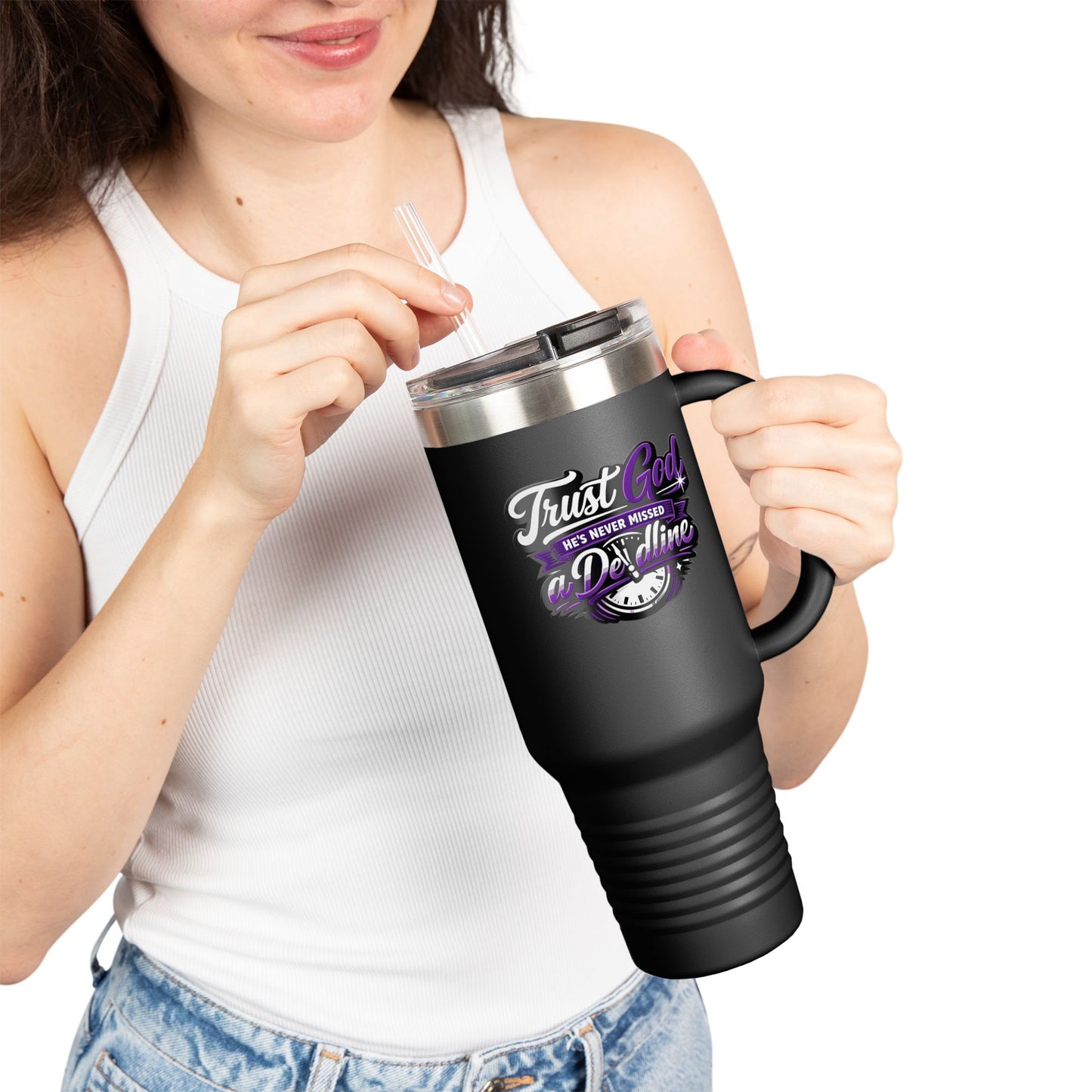 Travel Mug — "Trust God, He's Never Missed" 40oz Insulated Tumbler