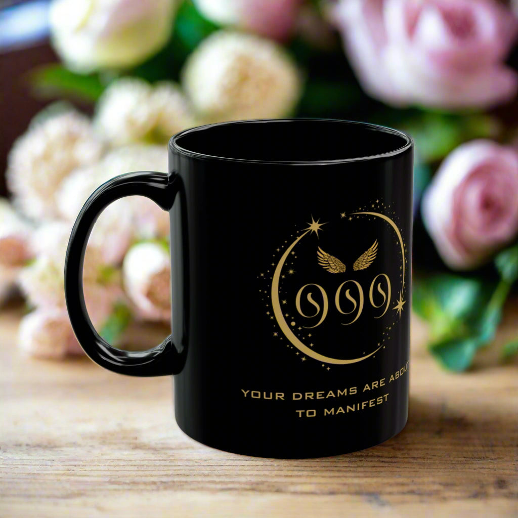 Angel 999 Affirmation DM1111 Black Mug (11oz, 15oz)