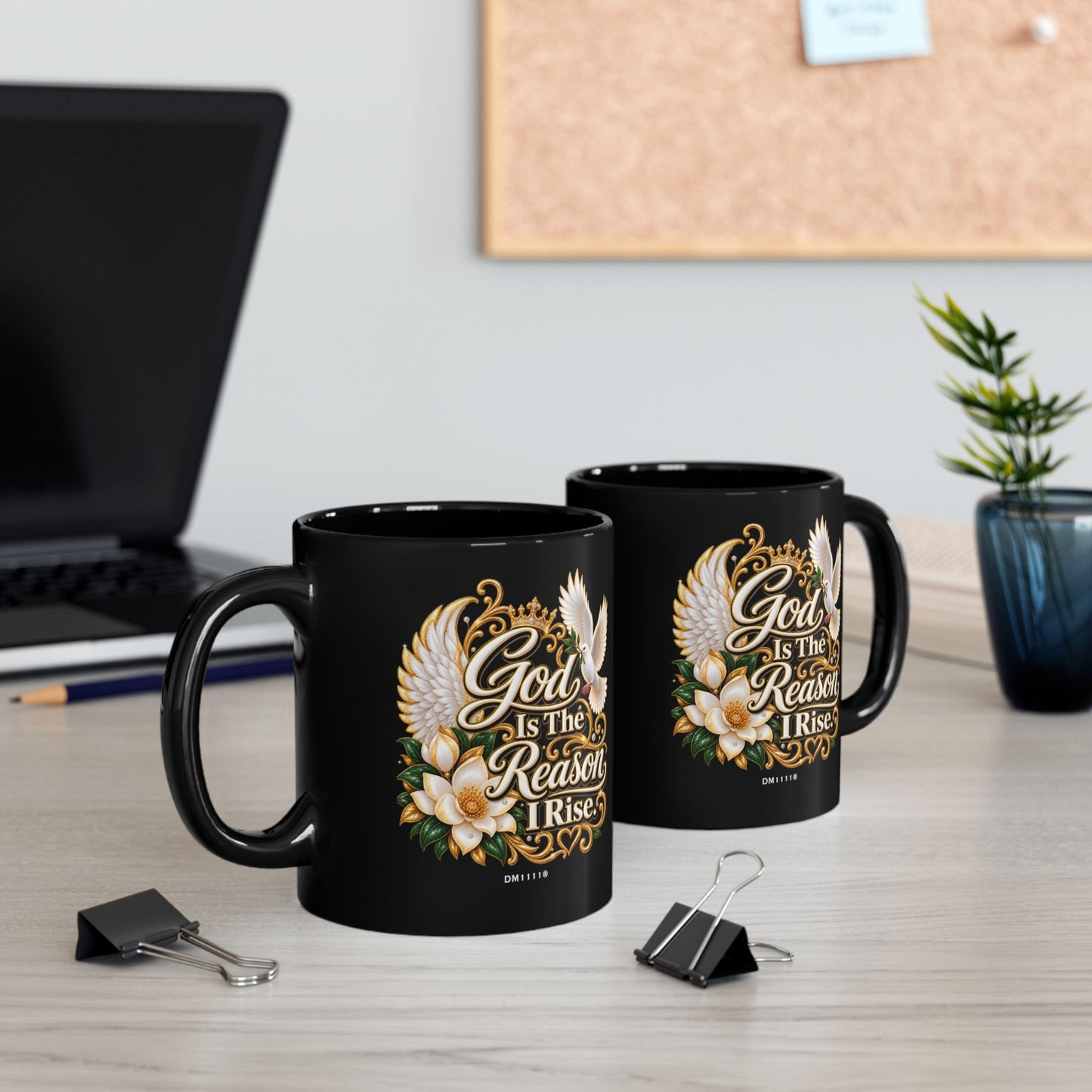 "God Is The Reason I Rise" Divine Faith mug (Black, 11oz/15oz)