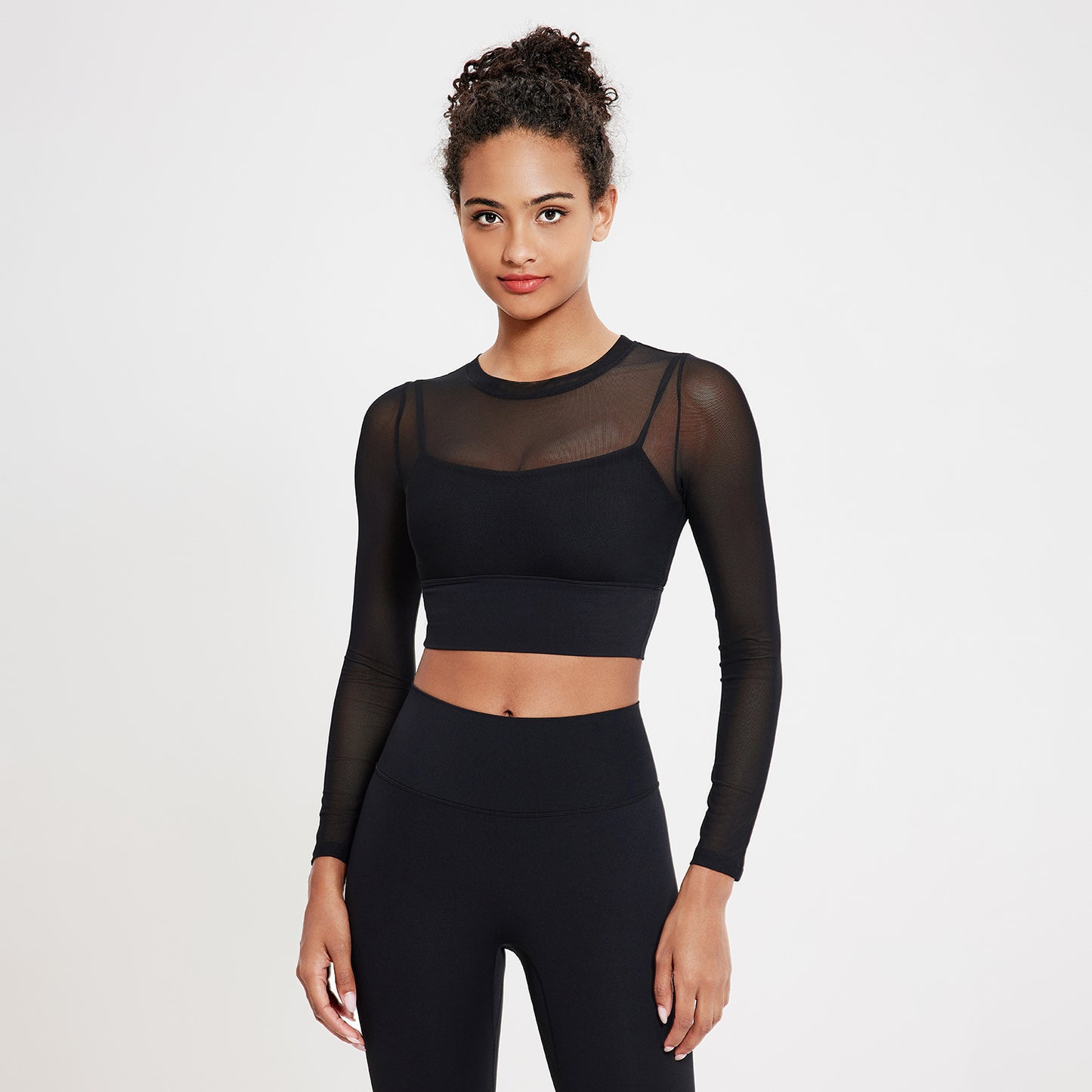 Sexy Mesh Round Neck Yoga Set