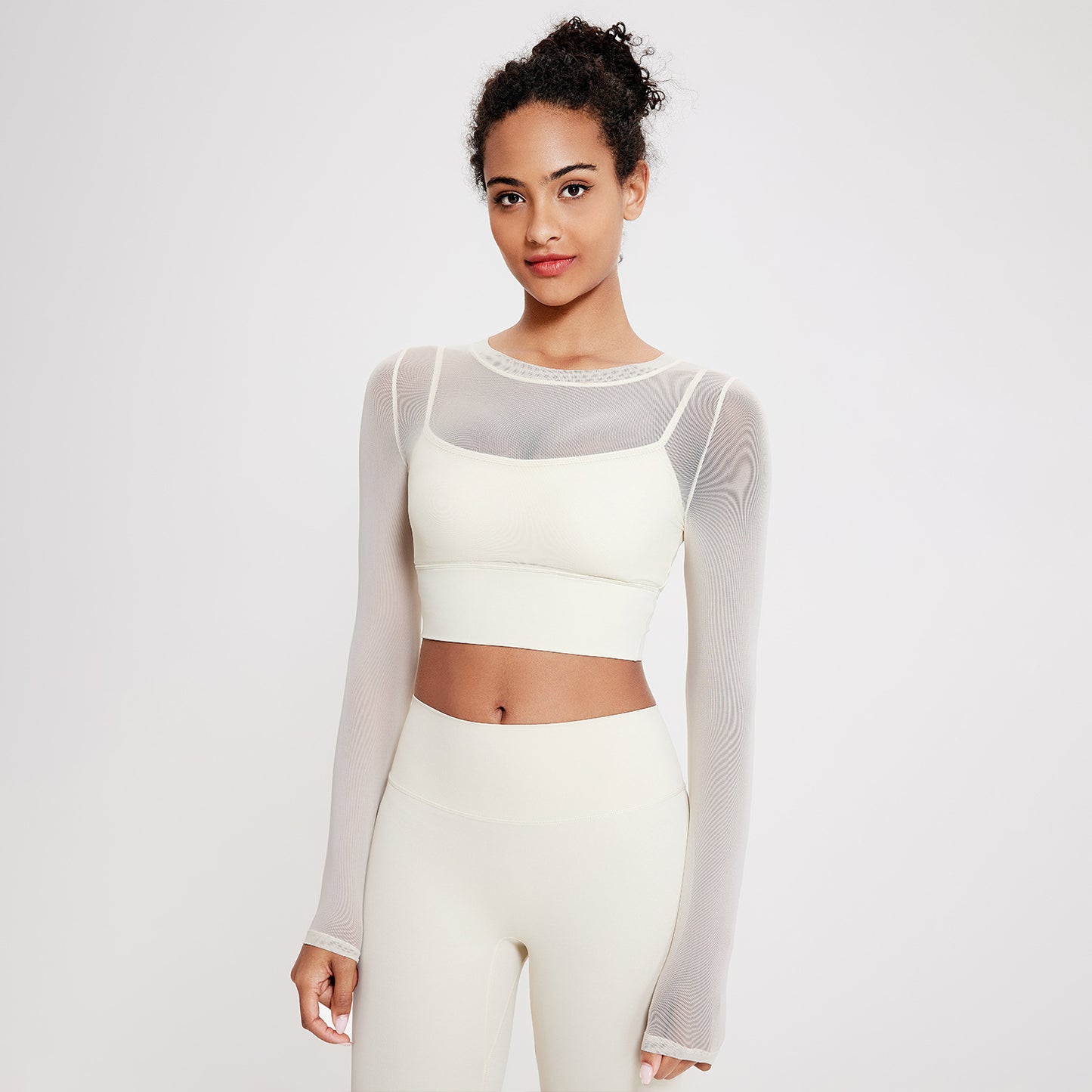 Sexy Mesh Round Neck Yoga Set