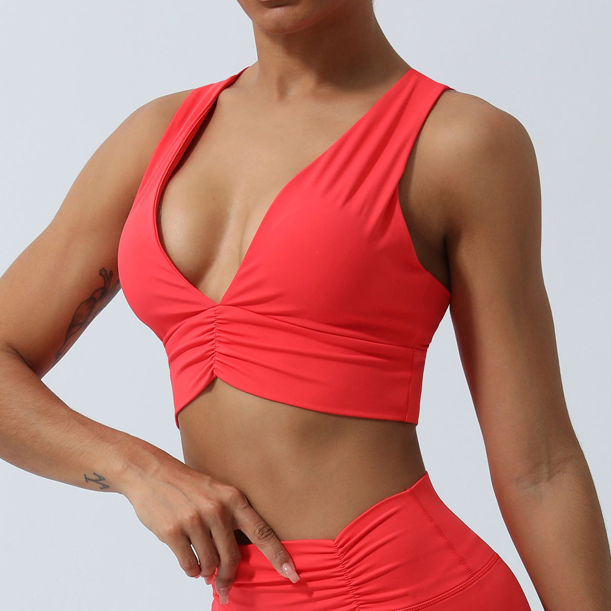 Nude Feel Gathered V neck Yoga Bra