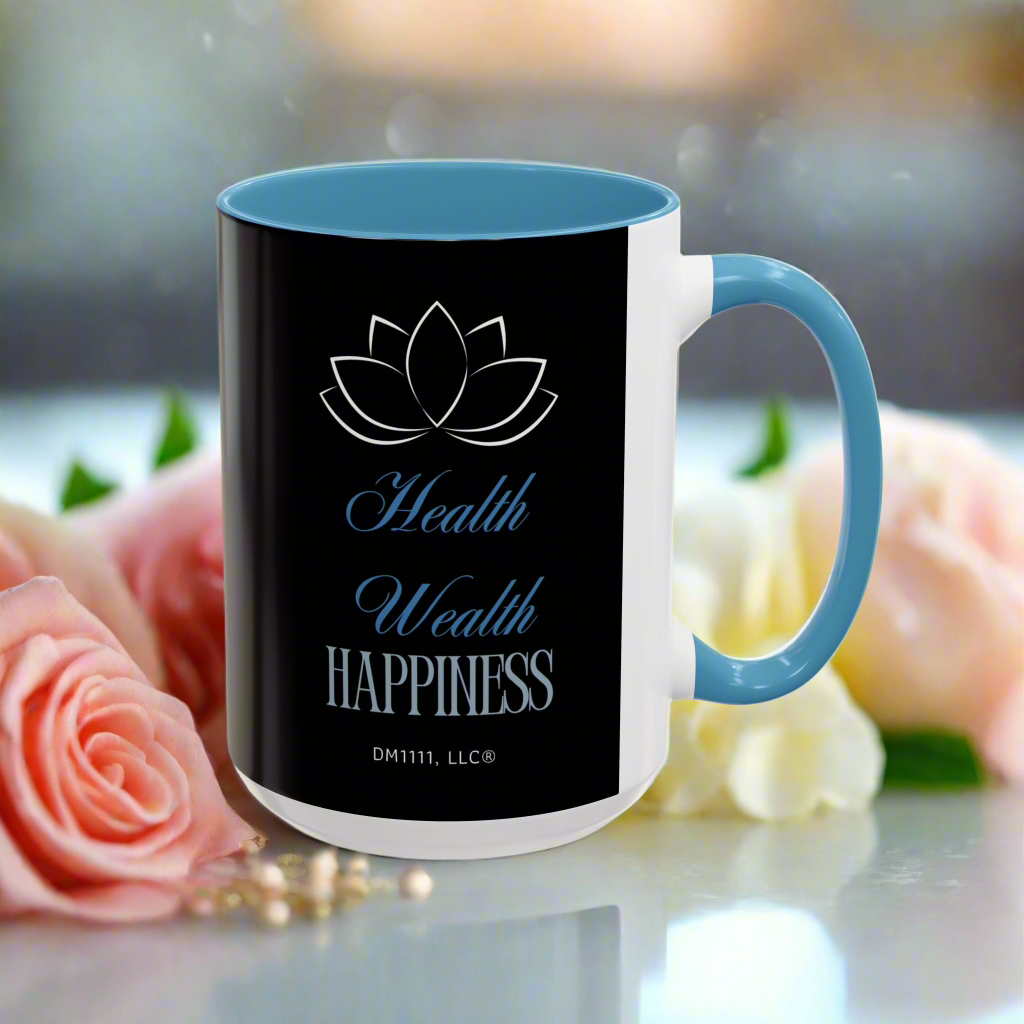 DM1111 "Health, Wealth, Happiness" Accent Coffee Mug (11, 15oz)