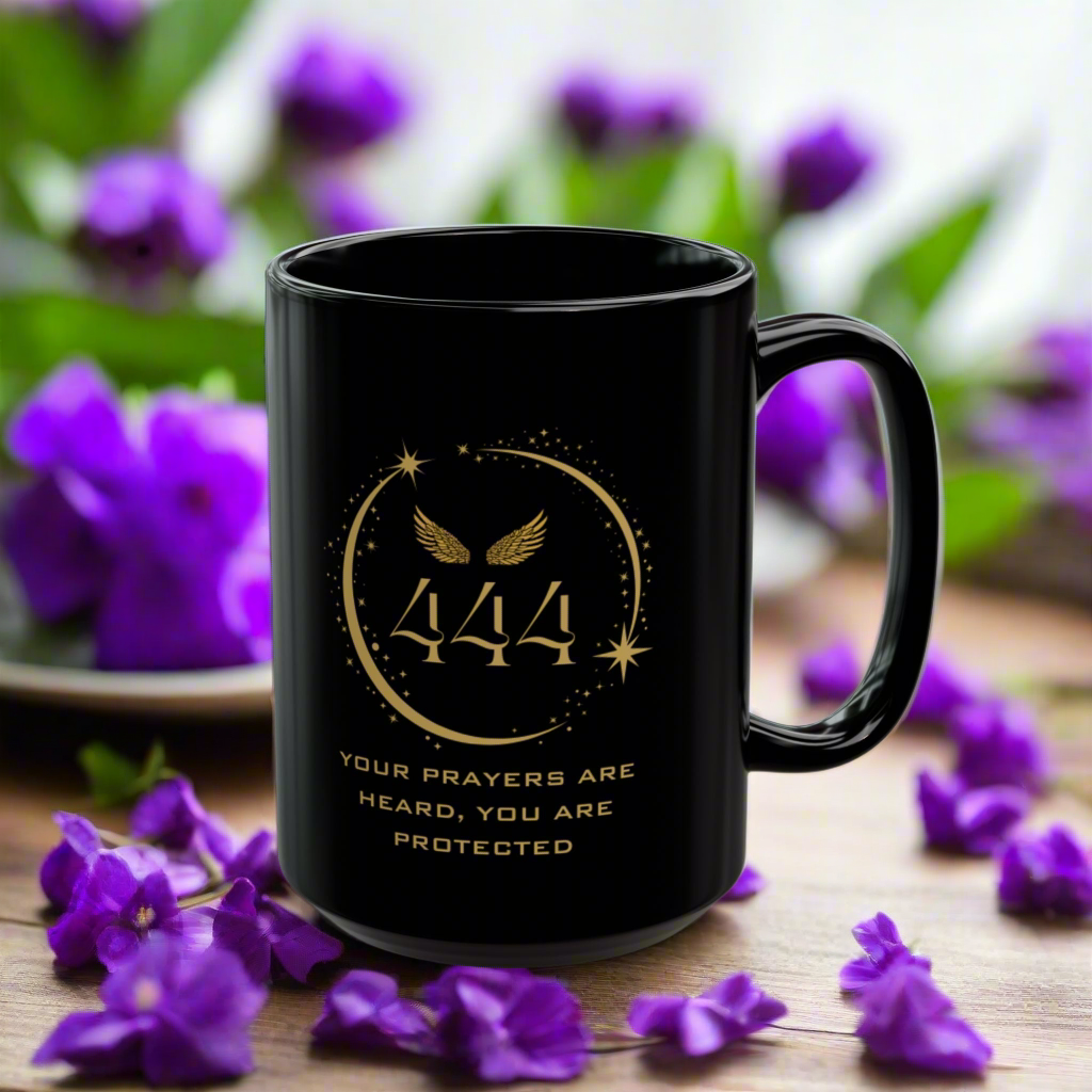 Angel 444 Affirmation DM1111 Black Mug (11oz, 15oz)