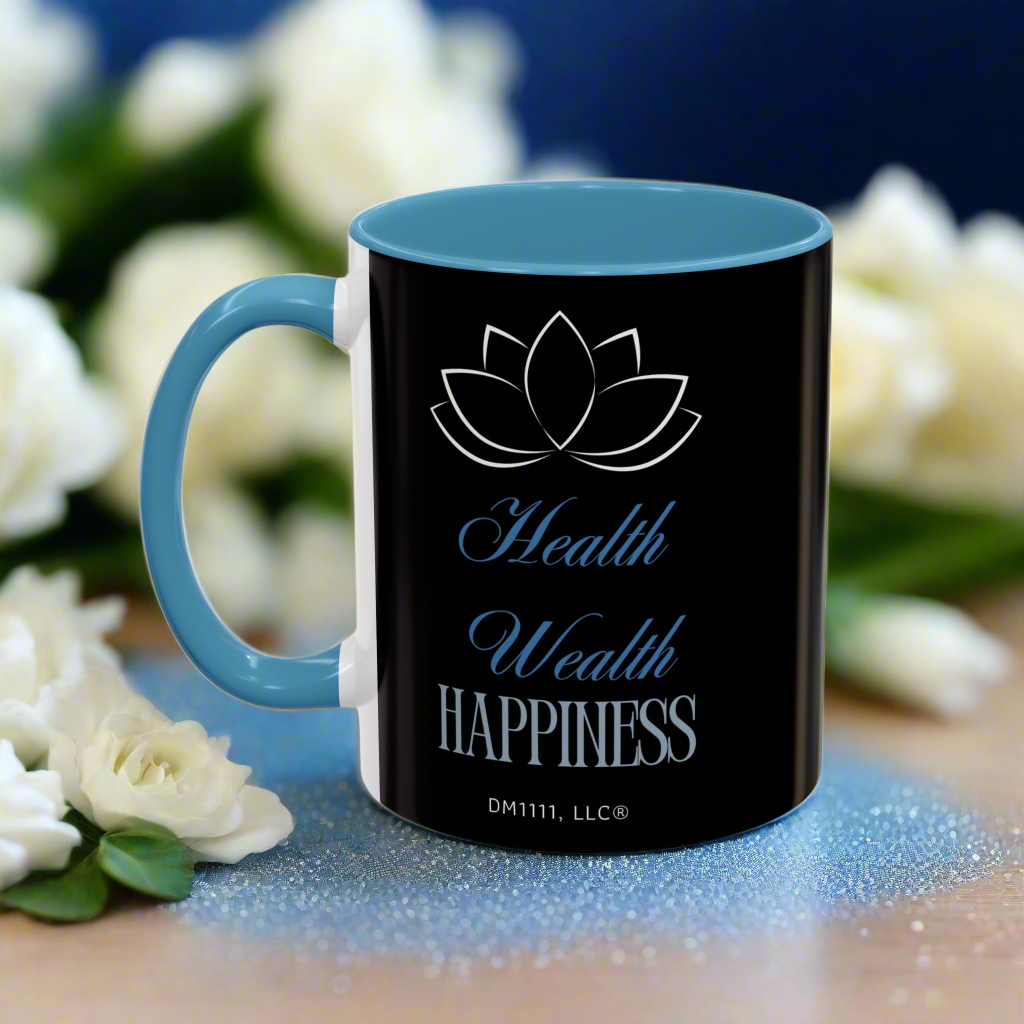 DM1111 "Health, Wealth, Happiness" Accent Coffee Mug (11, 15oz)