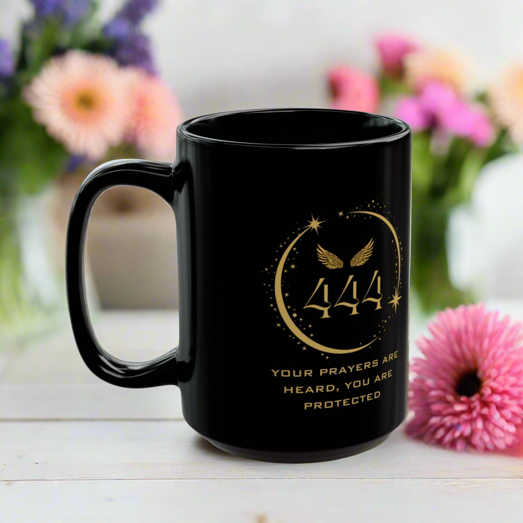 Angel 444 Affirmation DM1111 Black Mug (11oz, 15oz)