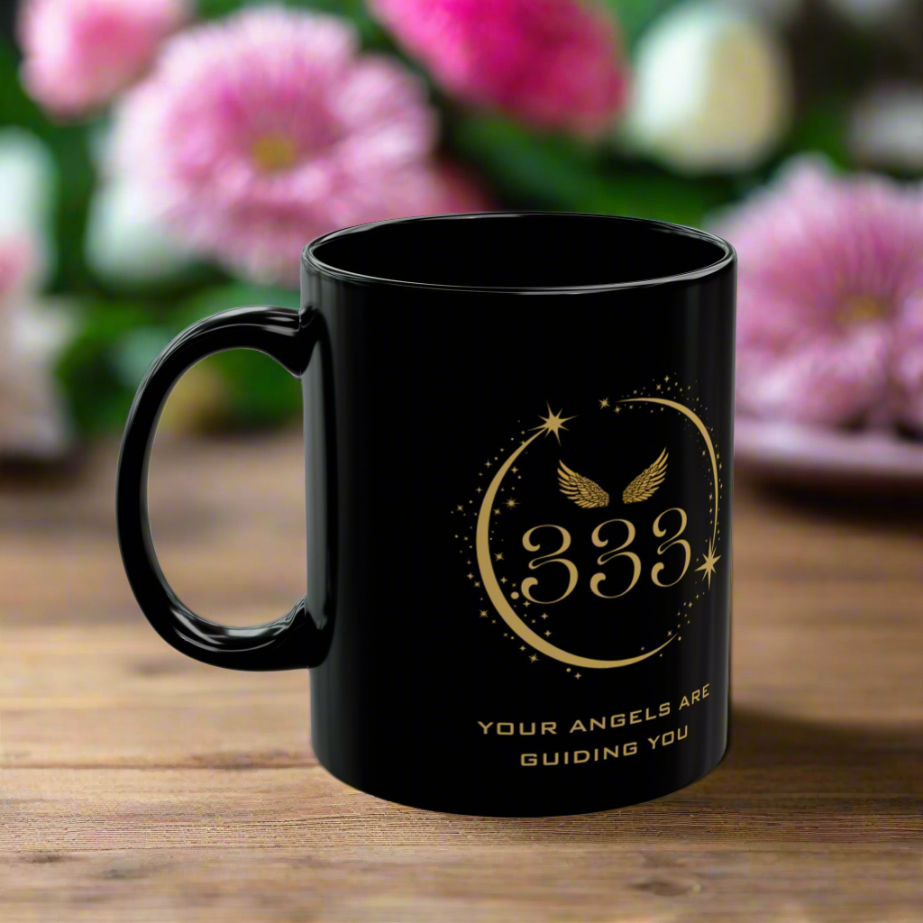 Angel 333 Affirmation DM1111 Black Mug (11oz, 15oz)