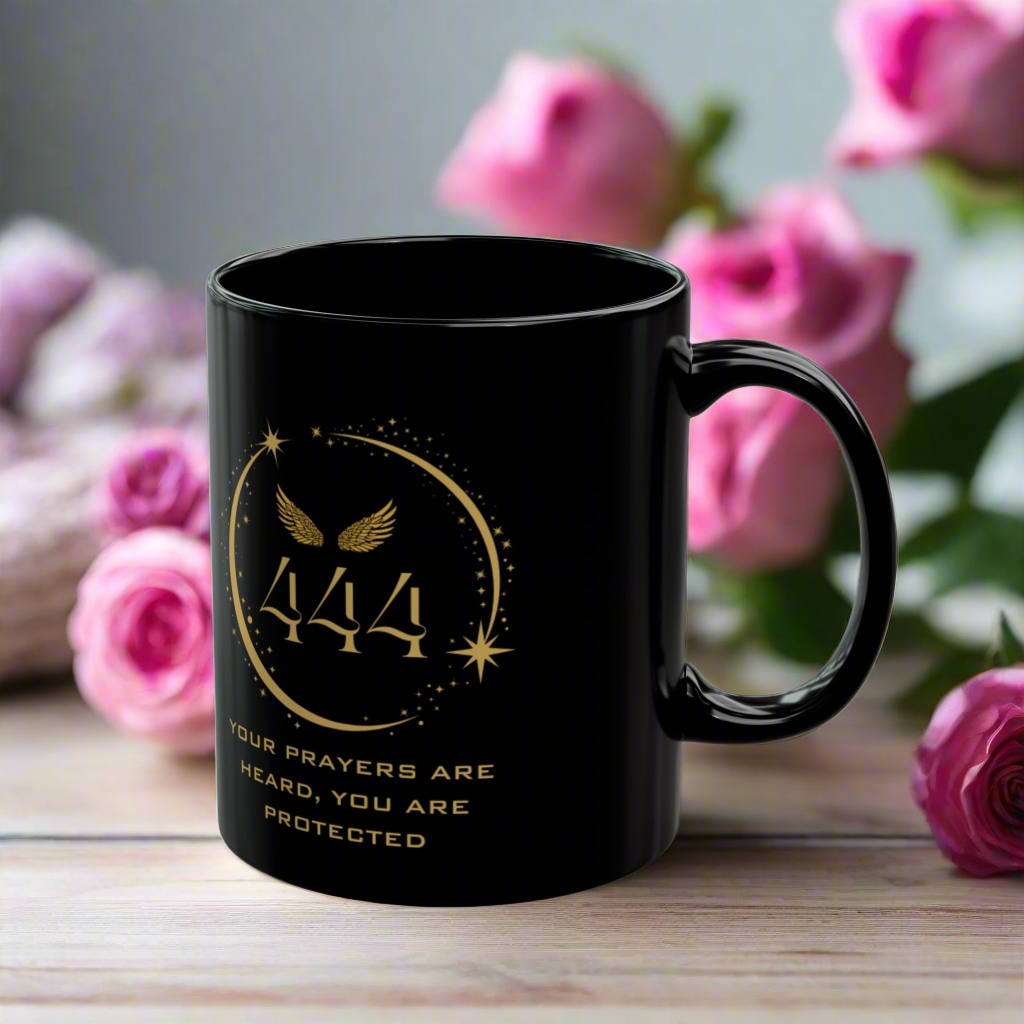 Angel 444 Affirmation DM1111 Black Mug (11oz, 15oz)