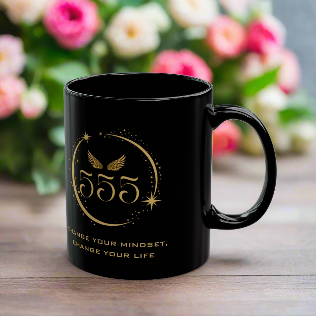 Angel 555 Affirmation DM1111 Black Mug (11oz, 15oz)