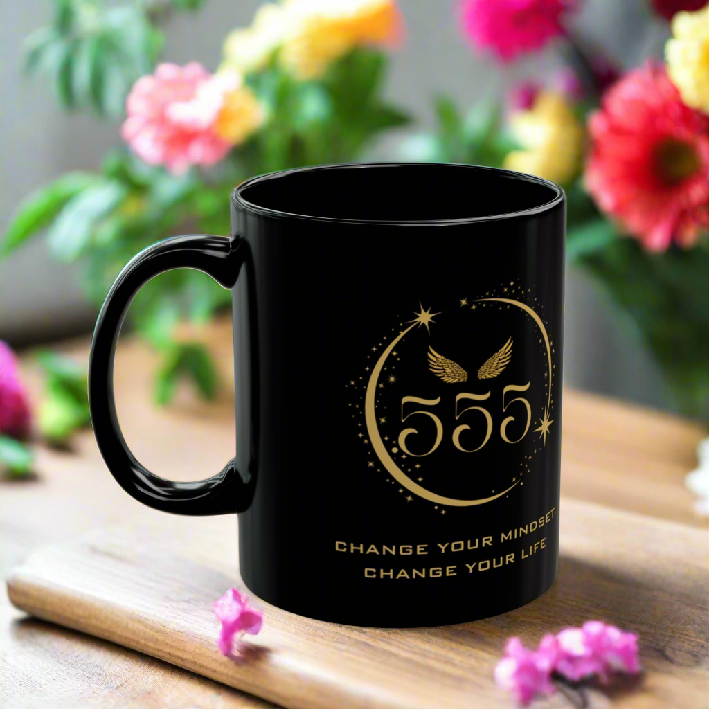 Angel 555 Affirmation DM1111 Black Mug (11oz, 15oz)