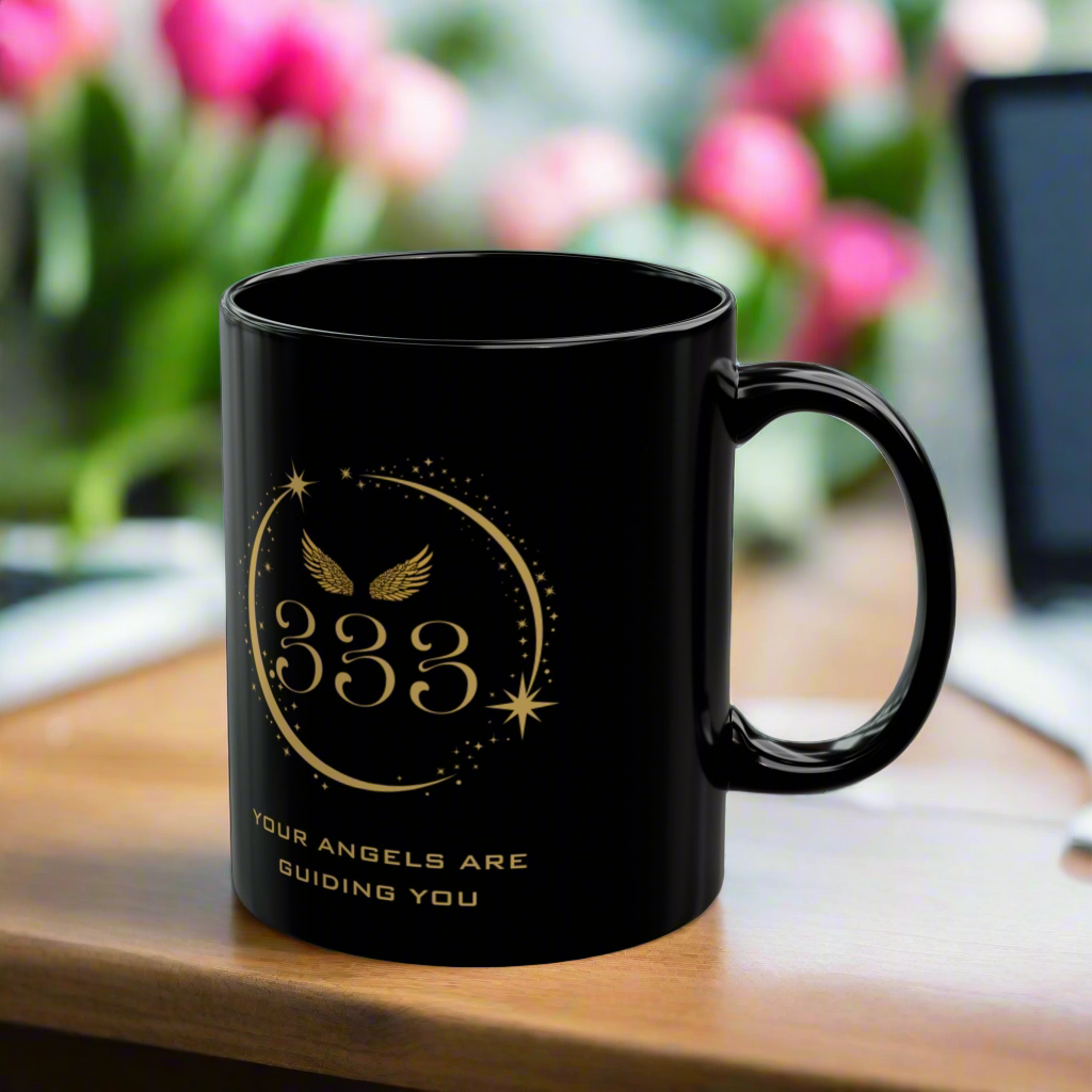 Angel 333 Affirmation DM1111 Black Mug (11oz, 15oz)