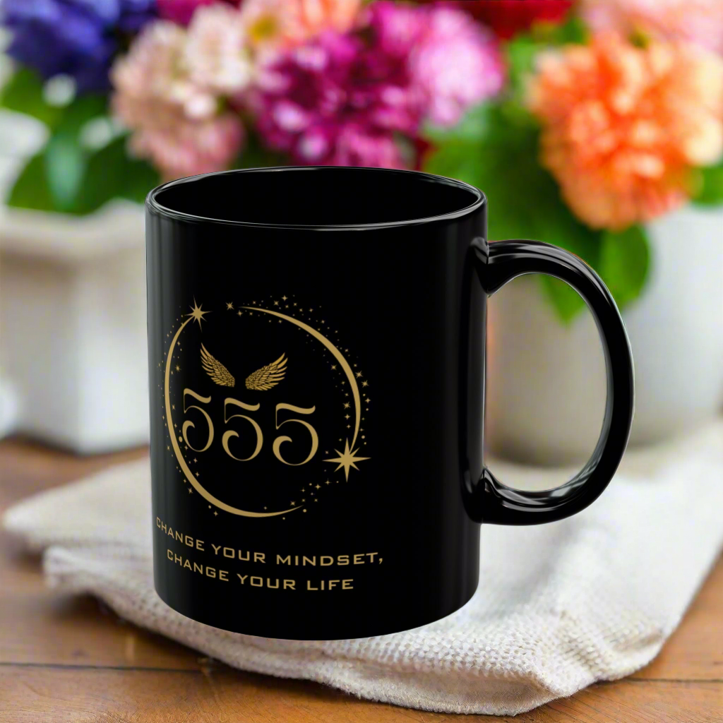 Angel 555 Affirmation DM1111 Black Mug (11oz, 15oz)