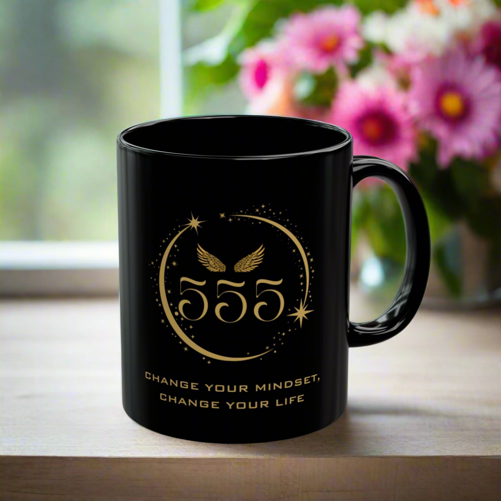 Angel 555 Affirmation DM1111 Black Mug (11oz, 15oz)