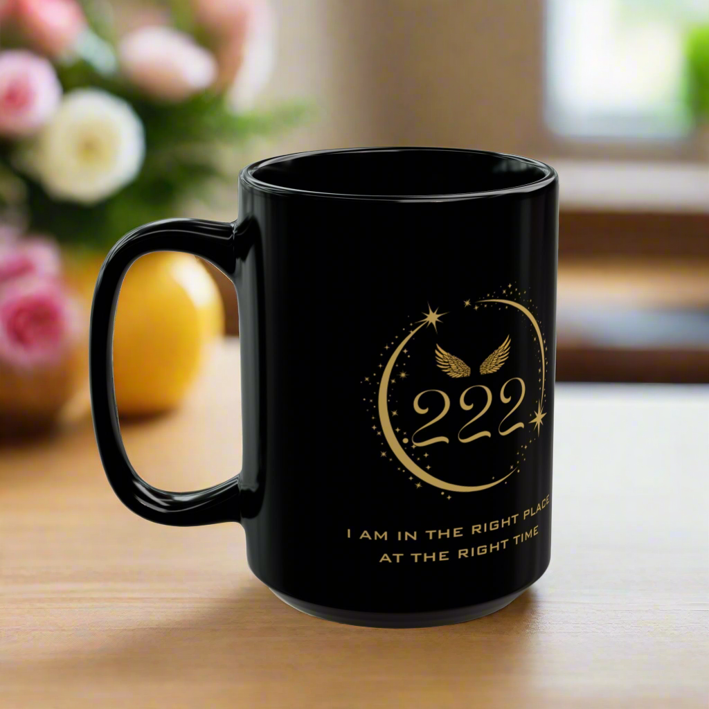Angel 222 Affirmation DM1111 Black Mug (11oz, 15oz)