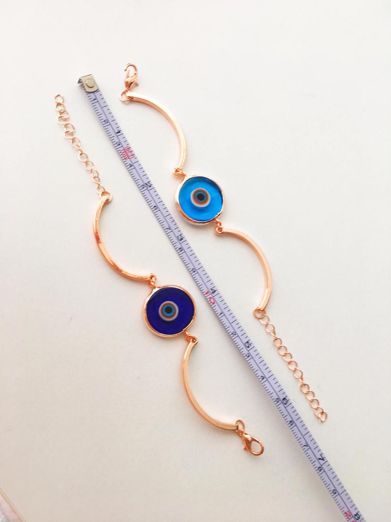 Murano Evil Eye Bracelet, Pink Murano Bracelet, Rose Gold Chain