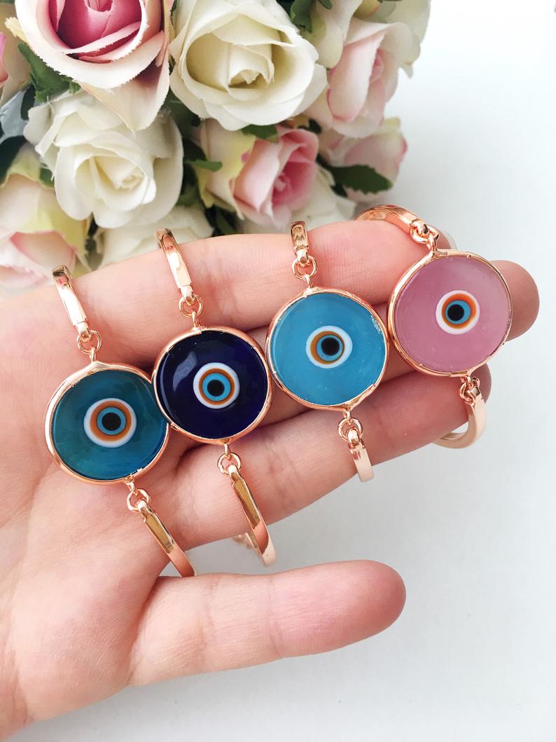 Murano Evil Eye Bracelet, Pink Murano Bracelet, Rose Gold Chain