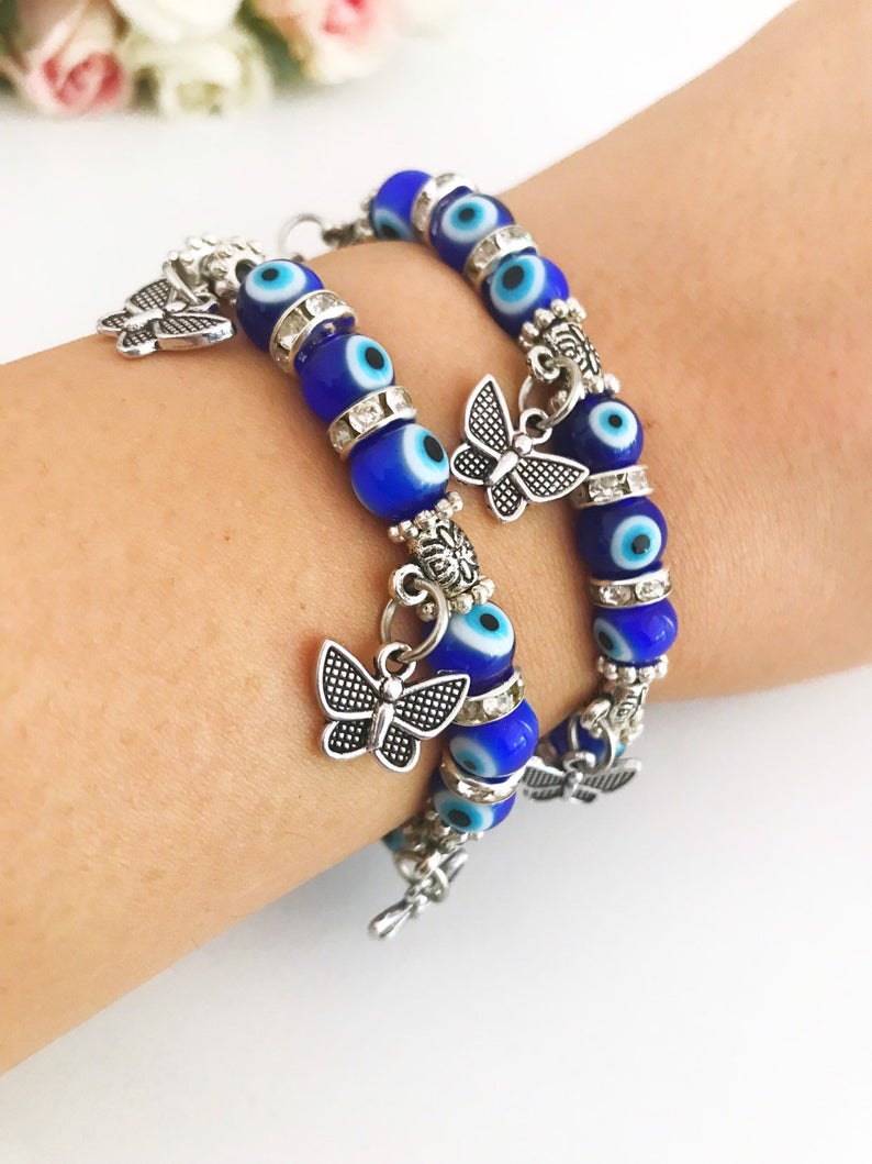 Evil Eye Stretch Bracelet, Butterfly Charm Bracelet