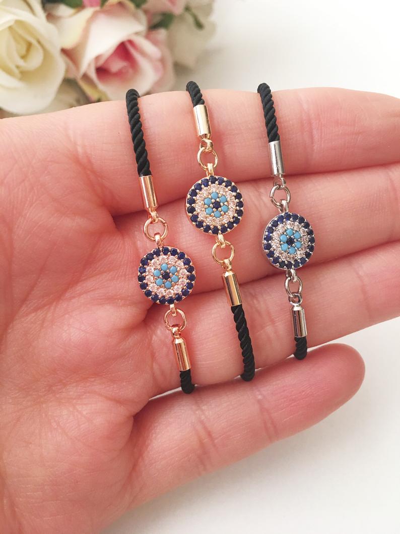 Evil Eye Bracelet Set, Adjustable Bracelet, Lucky Greek Evil Eye