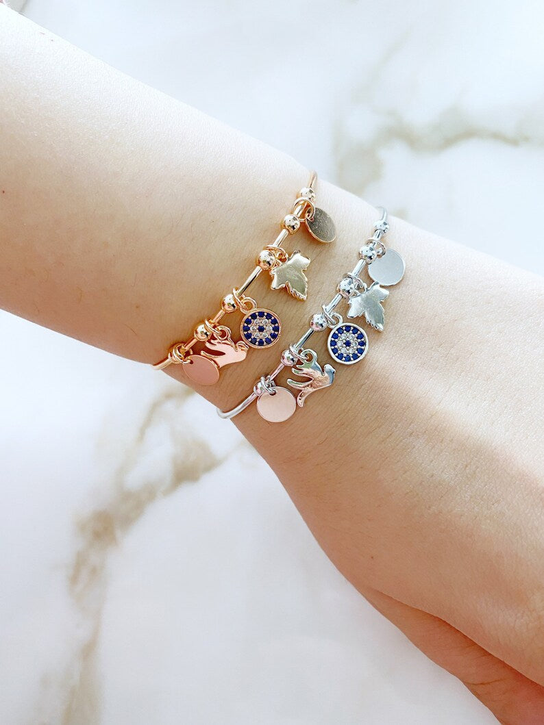 Greek Evil Eye Cuff Bracelet, Evil Eye Charm Bracelets, Silver and