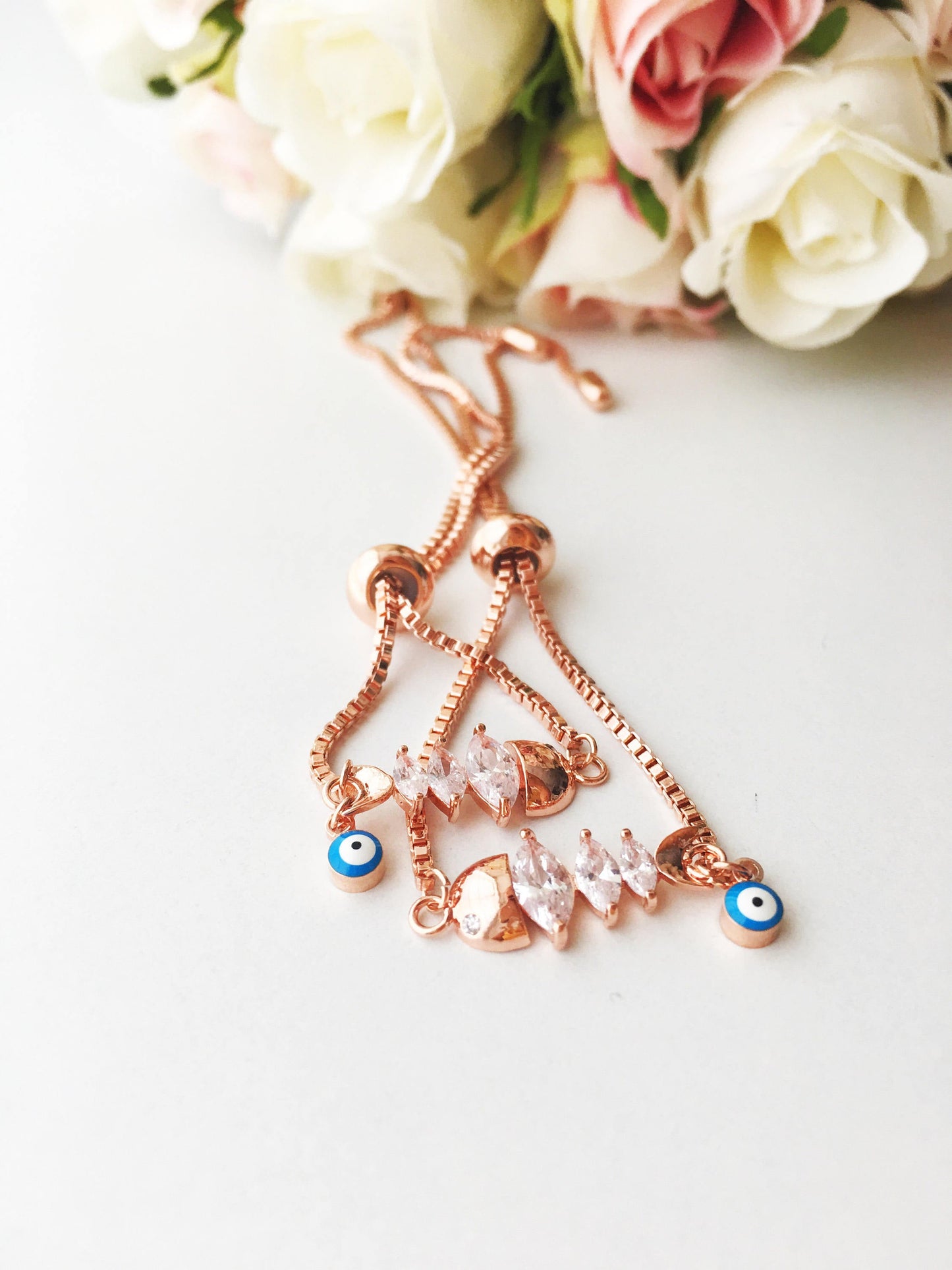 Lucky Evil Eye Bracelet, Zircon Fish Charm Bracelet