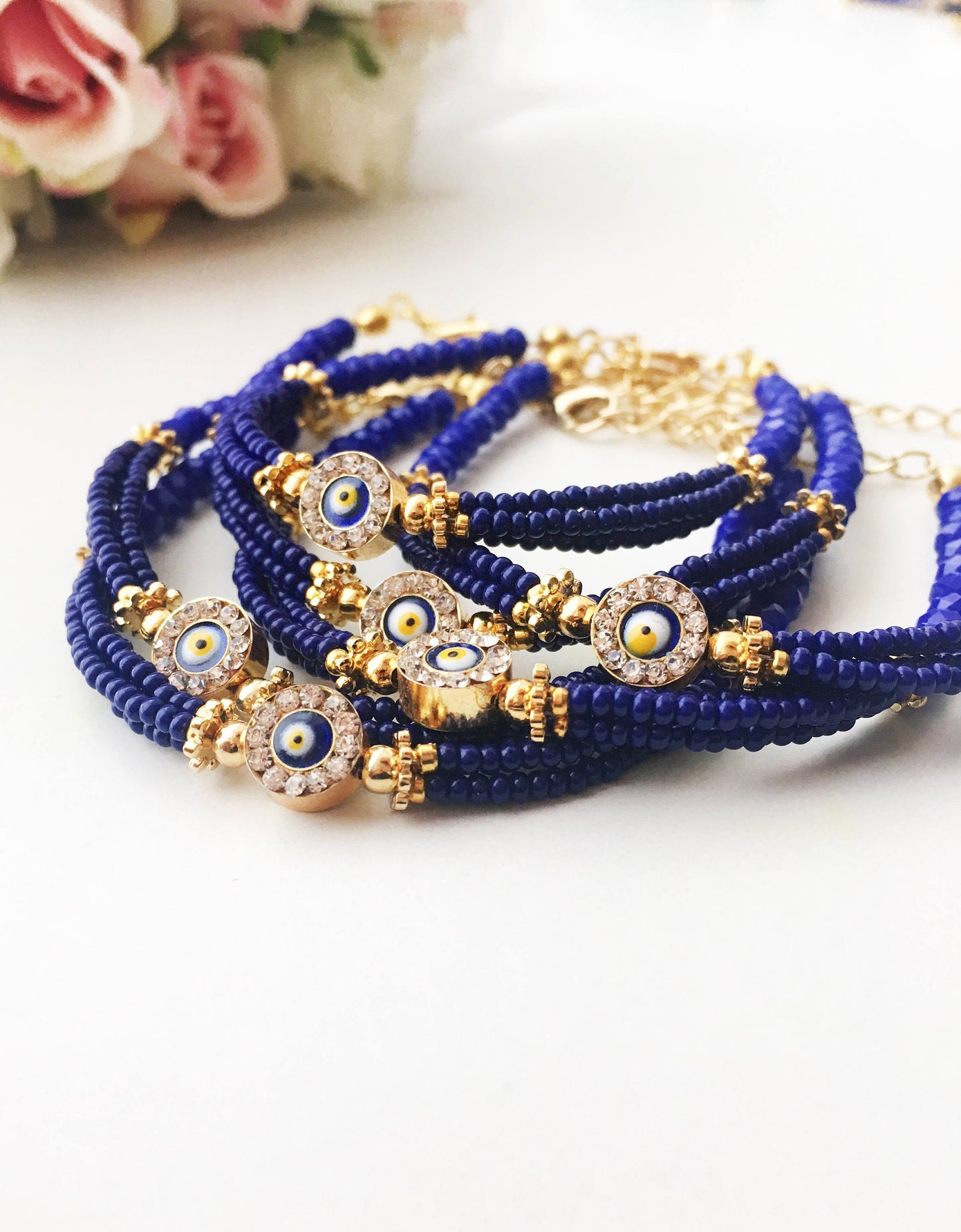 Blue Evil Eye Bracelet, Miyuki Beads Bracelet