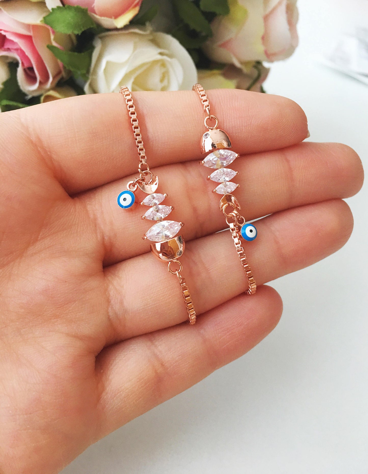 Lucky Evil Eye Bracelet, Zircon Fish Charm Bracelet