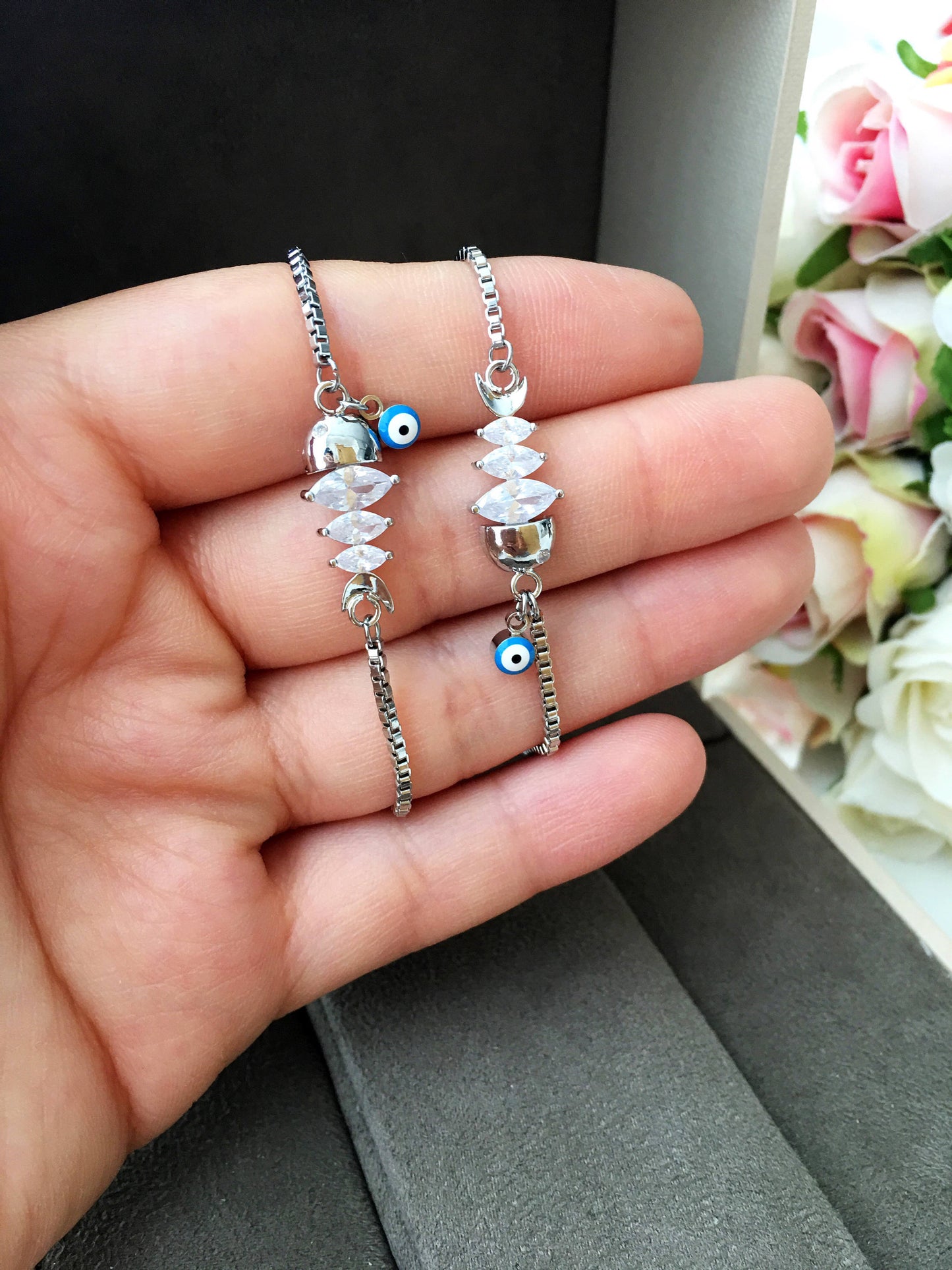 Lucky Evil Eye Bracelet, Zircon Fish Charm Bracelet