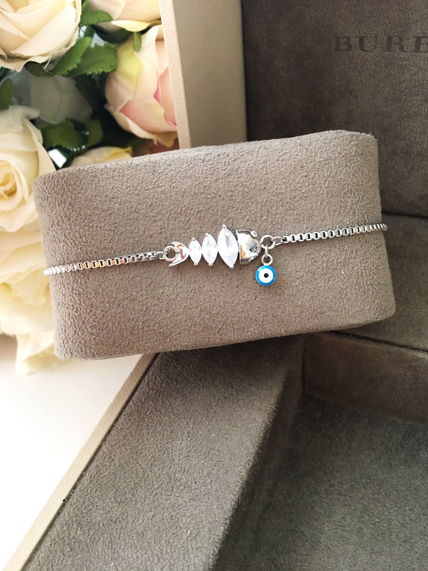 Lucky Evil Eye Bracelet, Zircon Fish Charm Bracelet