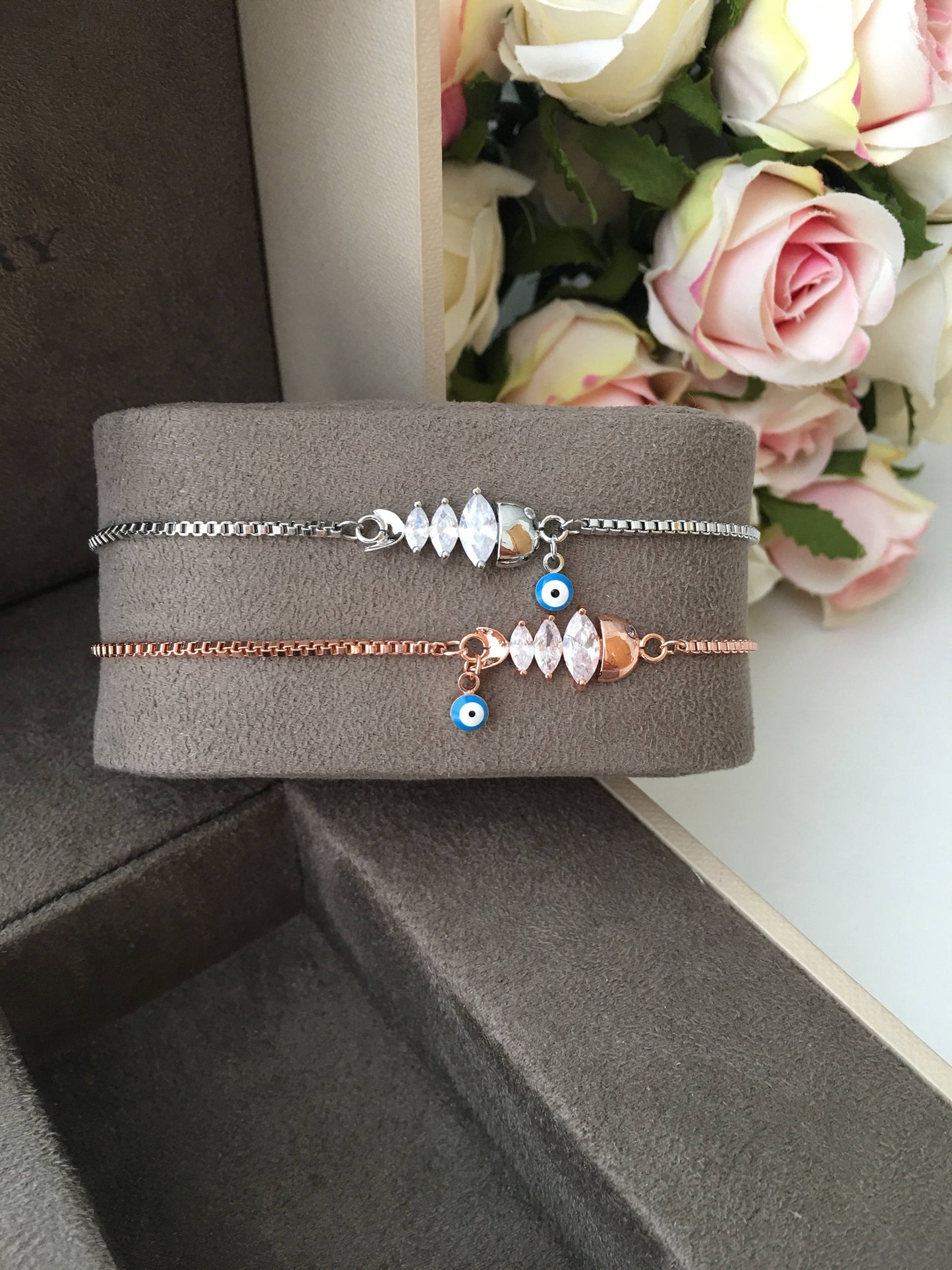 Lucky Evil Eye Bracelet, Zircon Fish Charm Bracelet