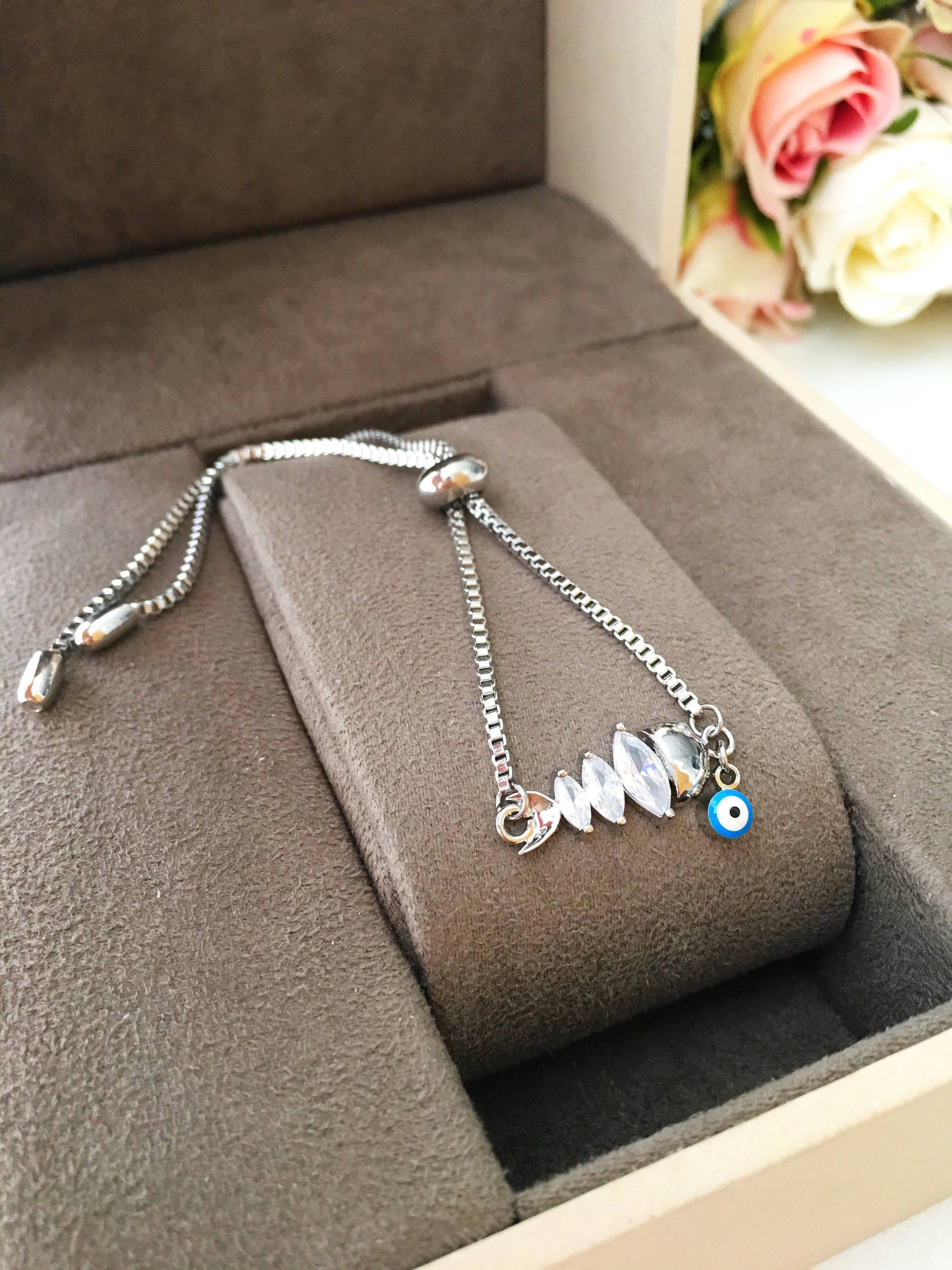 Lucky Evil Eye Bracelet, Zircon Fish Charm Bracelet