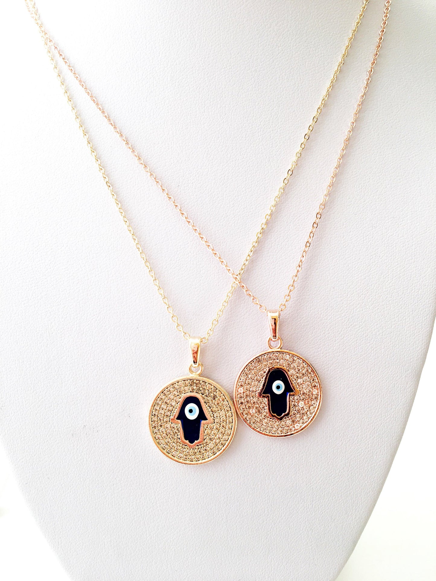 Zircon Evil Eye Necklace with Hamsa Hand