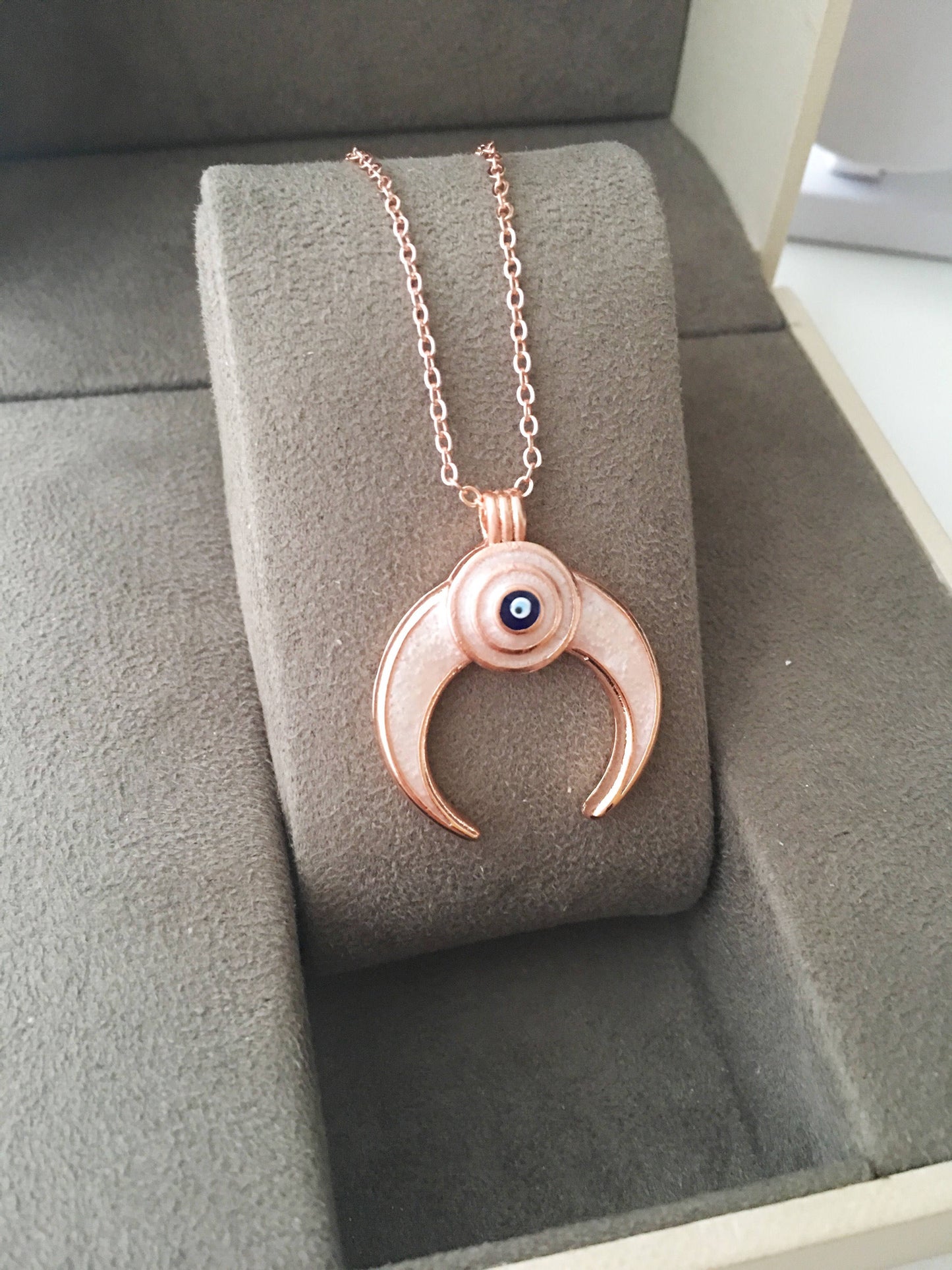 Double Horn necklace, Evil Eye necklace, Crescent Moon necklace