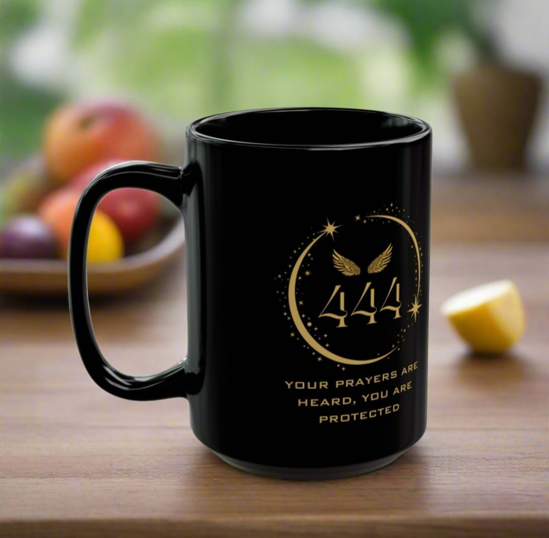 Angel 444 Affirmation DM1111 Black Mug (11oz, 15oz)